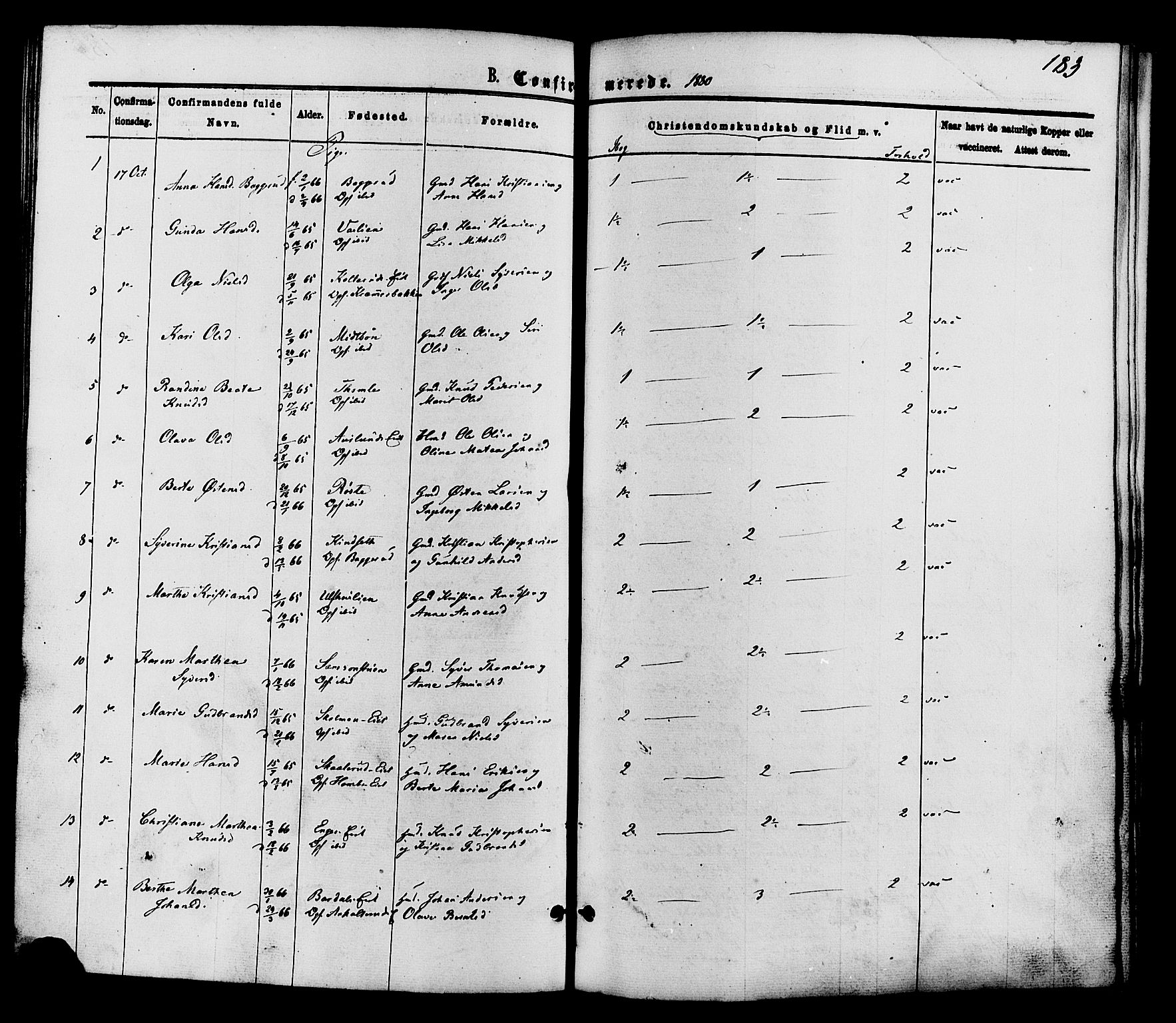 Nordre Land prestekontor, AV/SAH-PREST-124/H/Ha/Haa/L0002: Parish register (official) no. 2, 1872-1881, p. 183