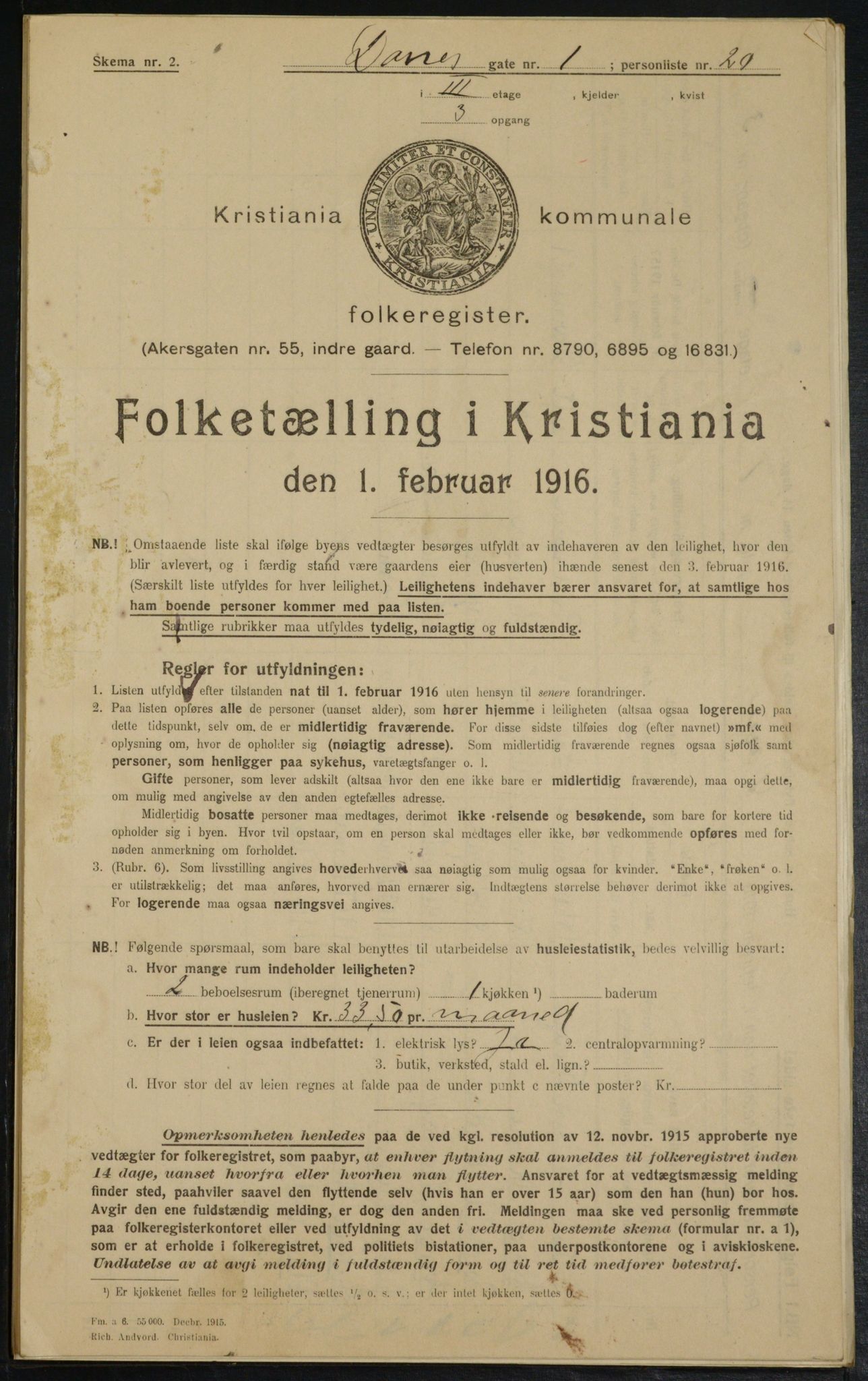 OBA, Municipal Census 1916 for Kristiania, 1916, p. 15388