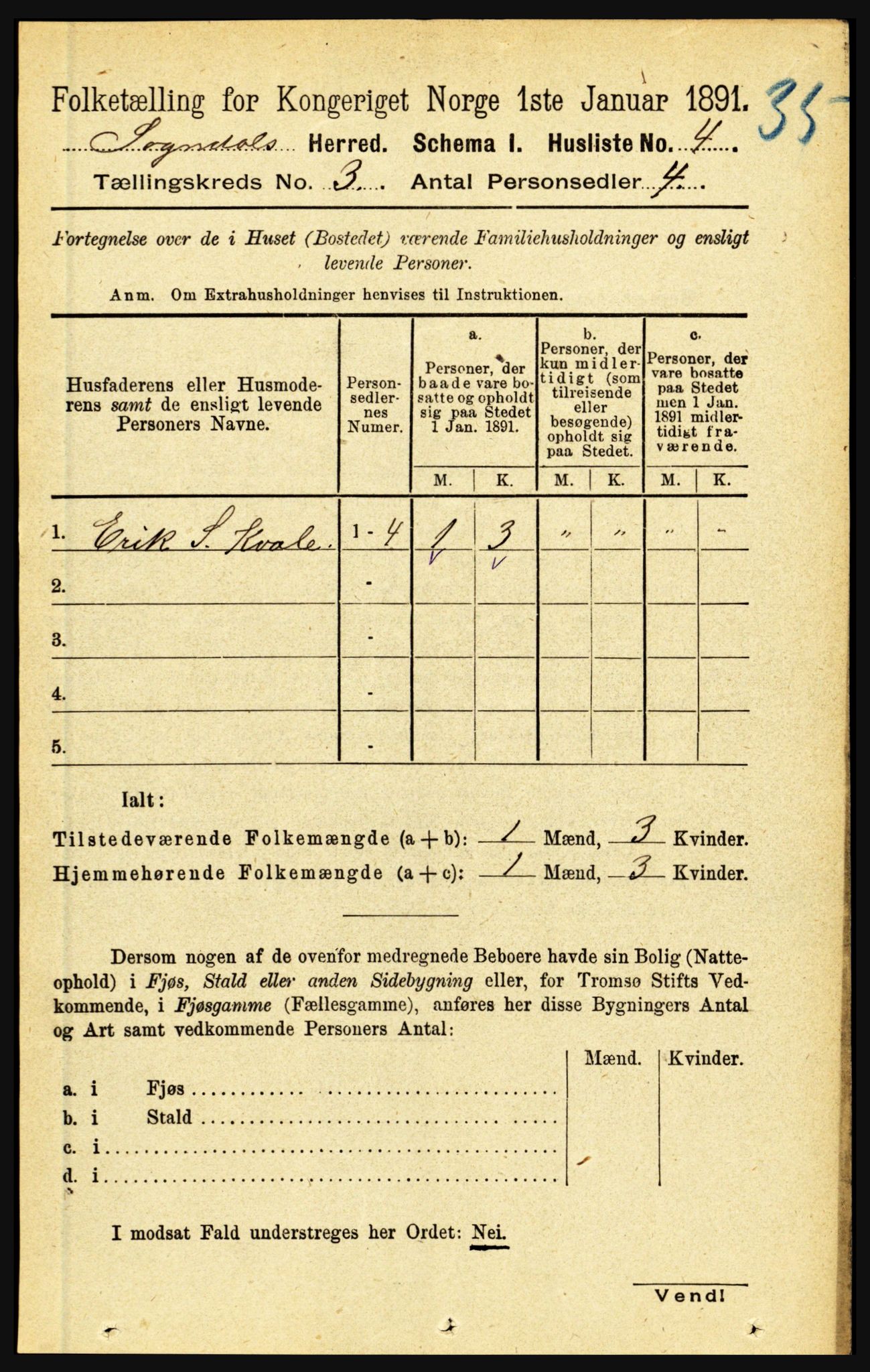 RA, 1891 census for 1420 Sogndal, 1891, p. 1422