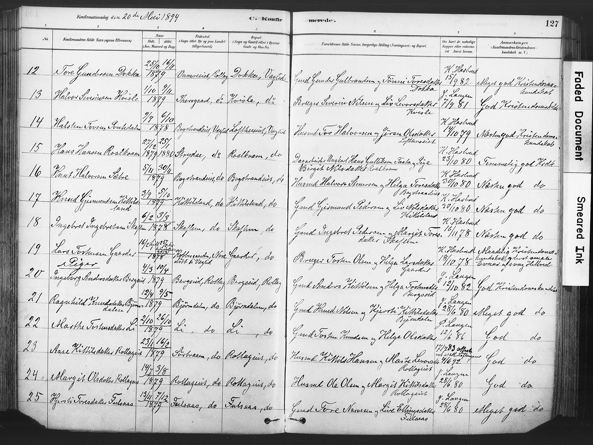 Rollag kirkebøker, AV/SAKO-A-240/F/Fa/L0011: Parish register (official) no. I 11, 1878-1902, p. 127