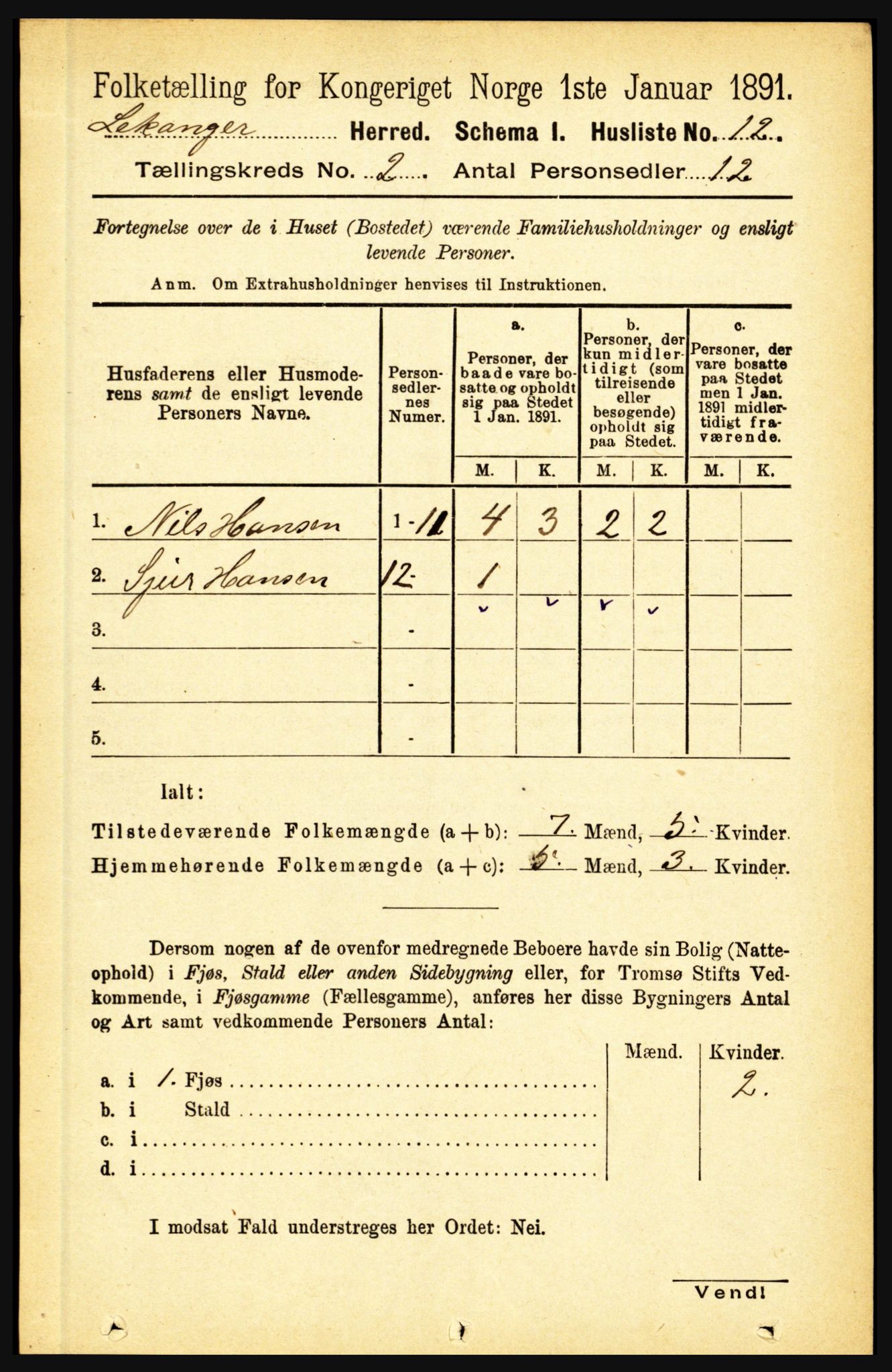 RA, 1891 census for 1419 Leikanger, 1891, p. 132