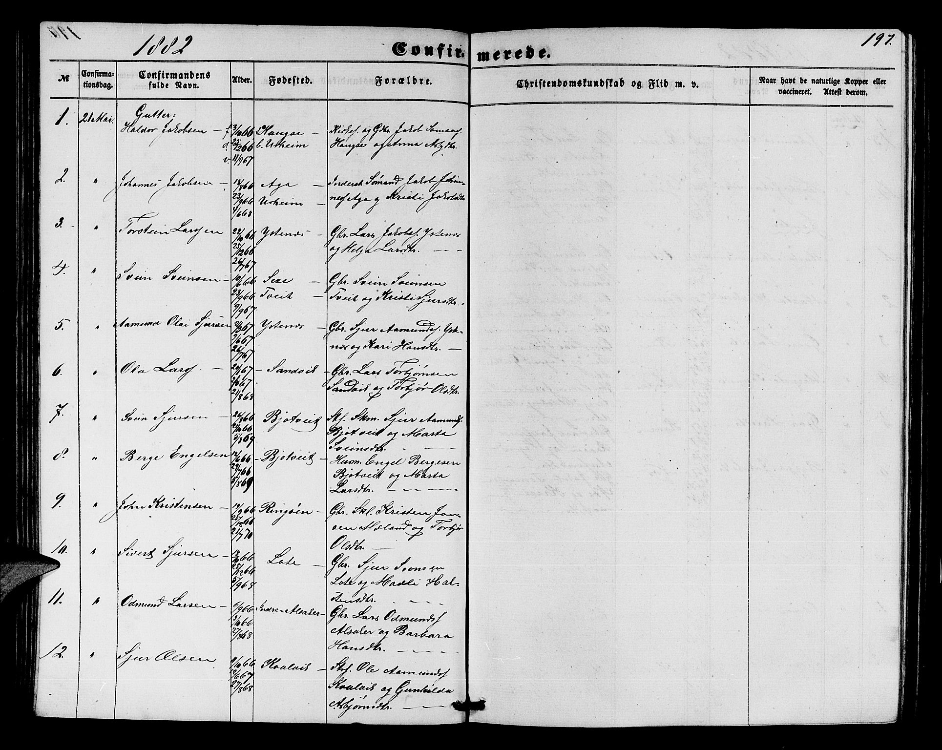 Ullensvang sokneprestembete, SAB/A-78701/H/Hab: Parish register (copy) no. E 6, 1857-1886, p. 197