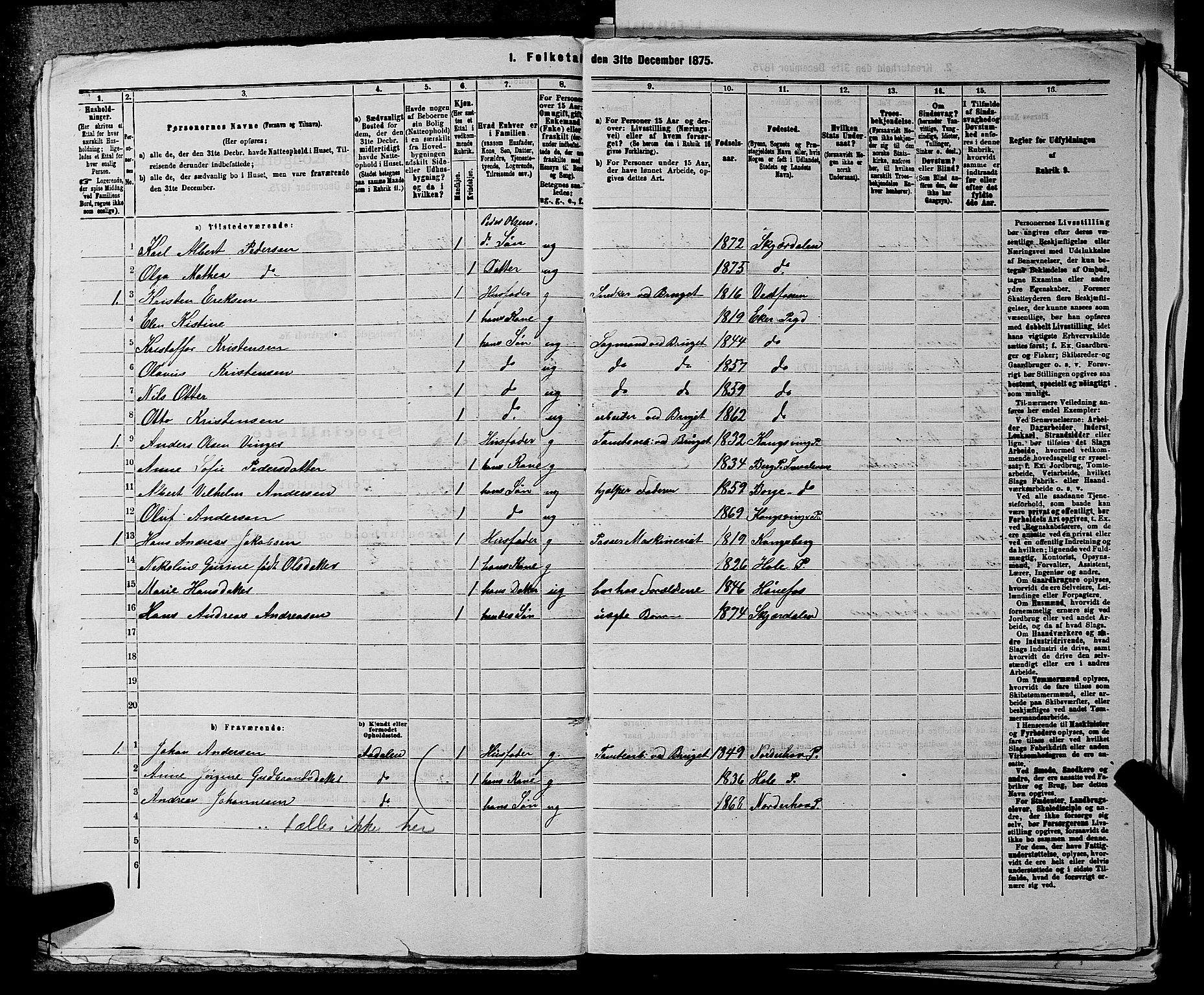 SAKO, 1875 census for 0612P Hole, 1875, p. 1123