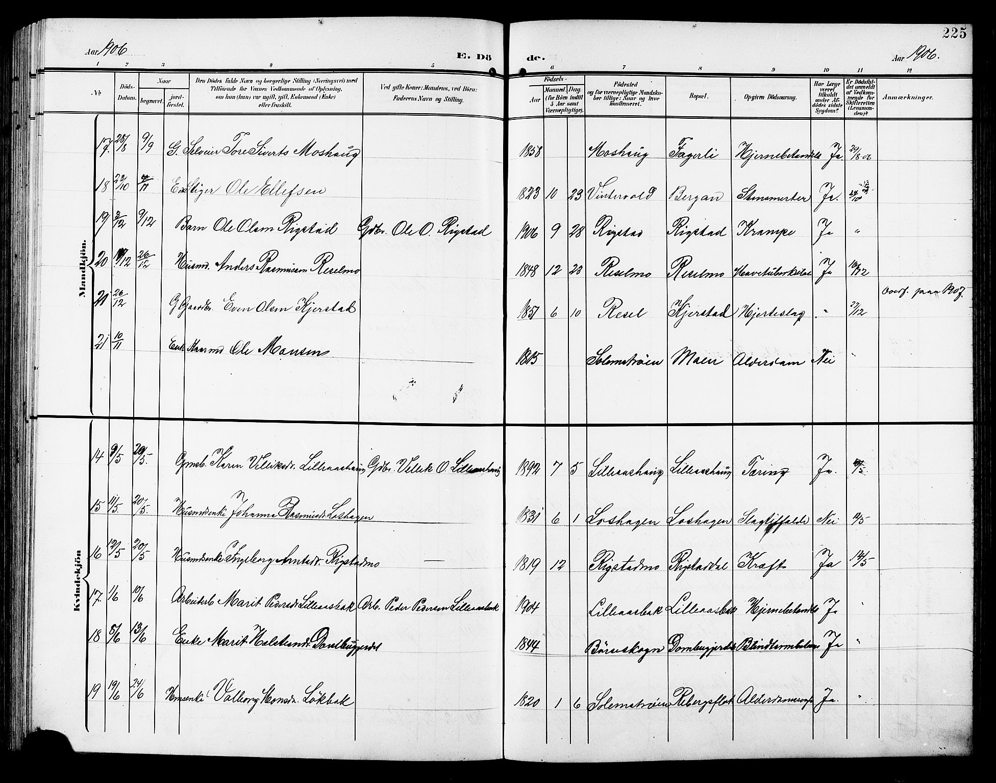 Ministerialprotokoller, klokkerbøker og fødselsregistre - Sør-Trøndelag, AV/SAT-A-1456/672/L0864: Parish register (copy) no. 672C03, 1902-1914, p. 225