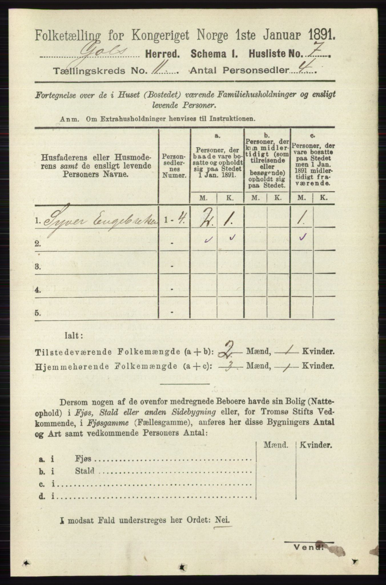 RA, 1891 census for 0617 Gol og Hemsedal, 1891, p. 4288