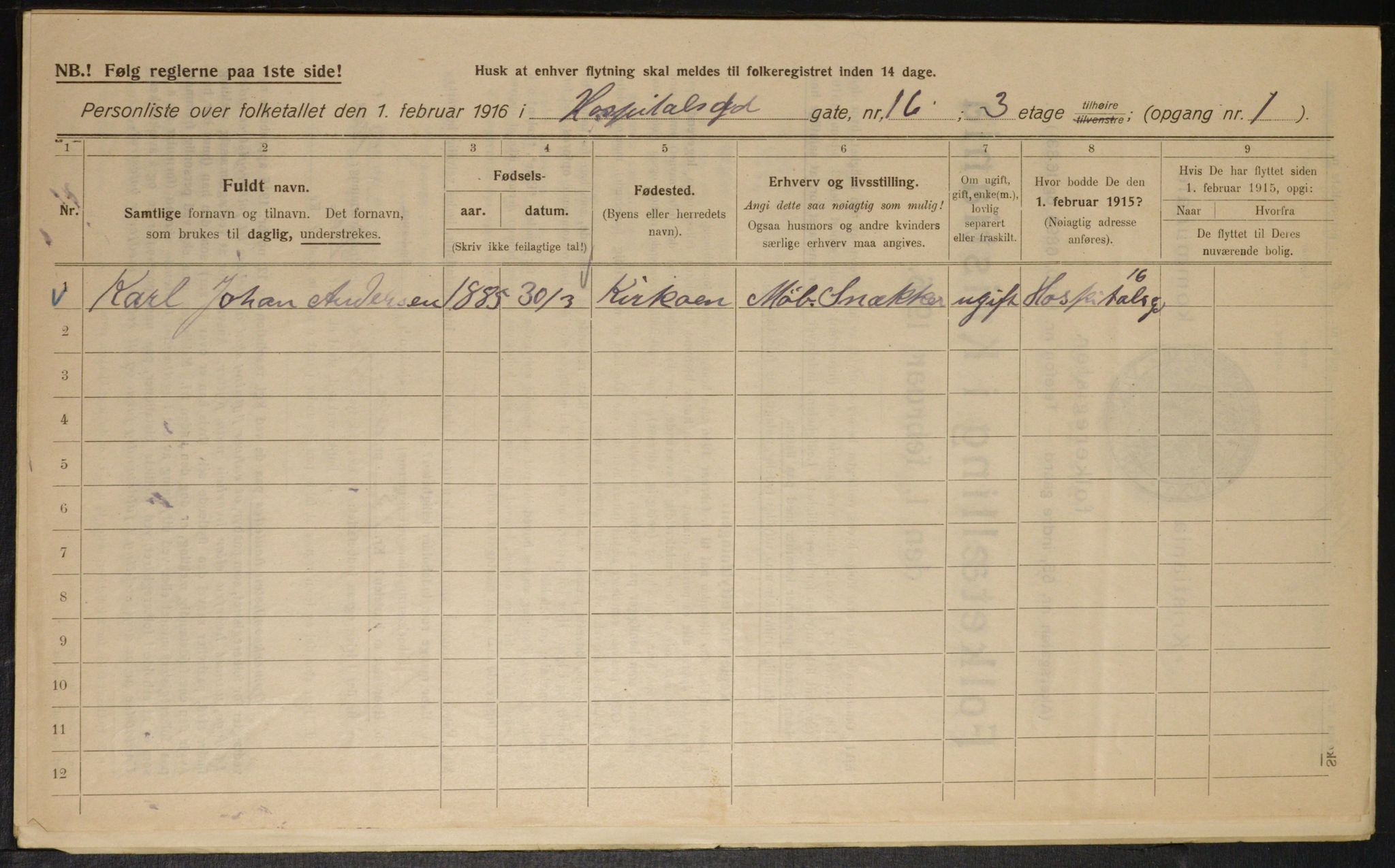 OBA, Municipal Census 1916 for Kristiania, 1916, p. 42186