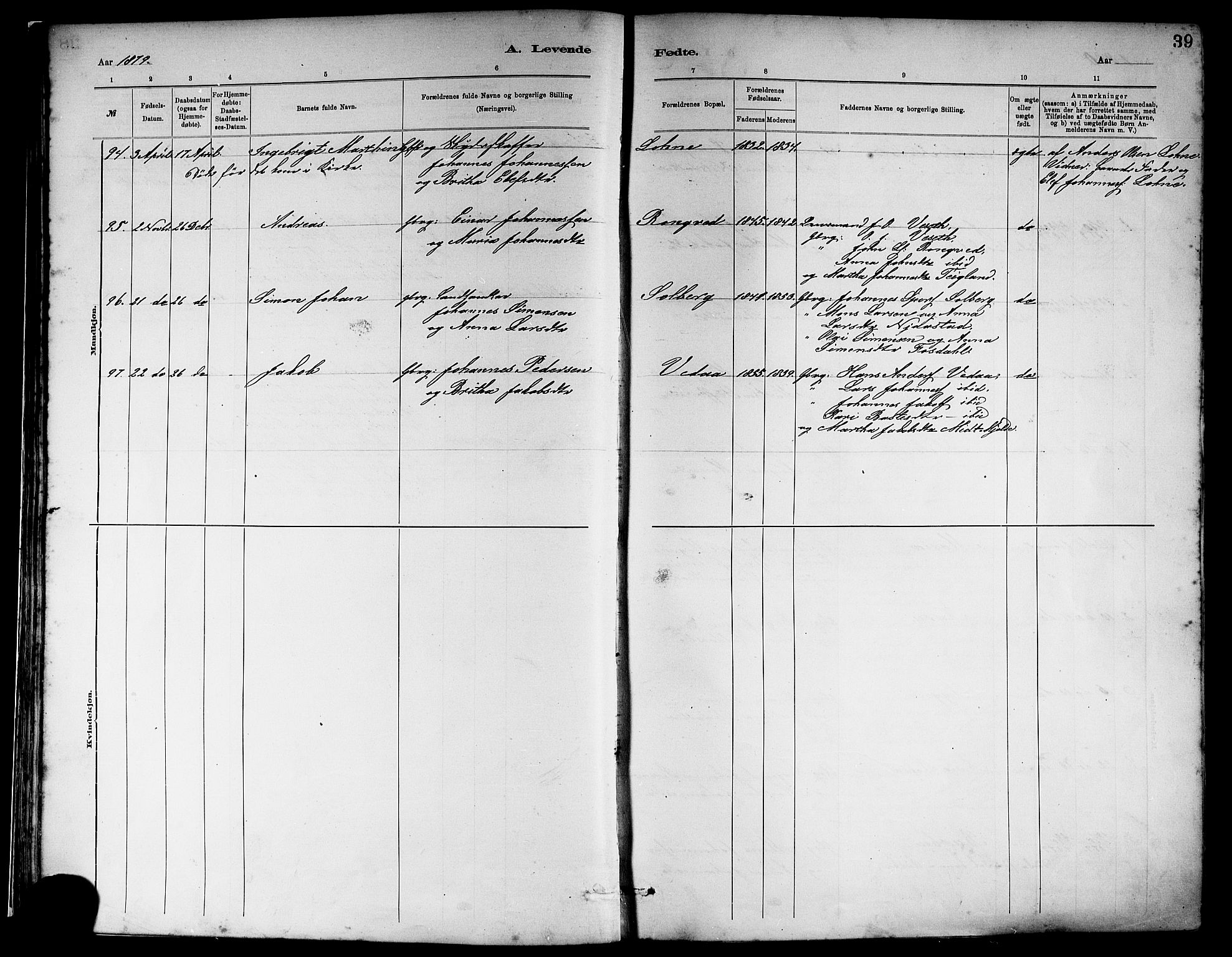 Haus sokneprestembete, AV/SAB-A-75601/H/Haa: Parish register (official) no. A 19I, 1878-1886, p. 39