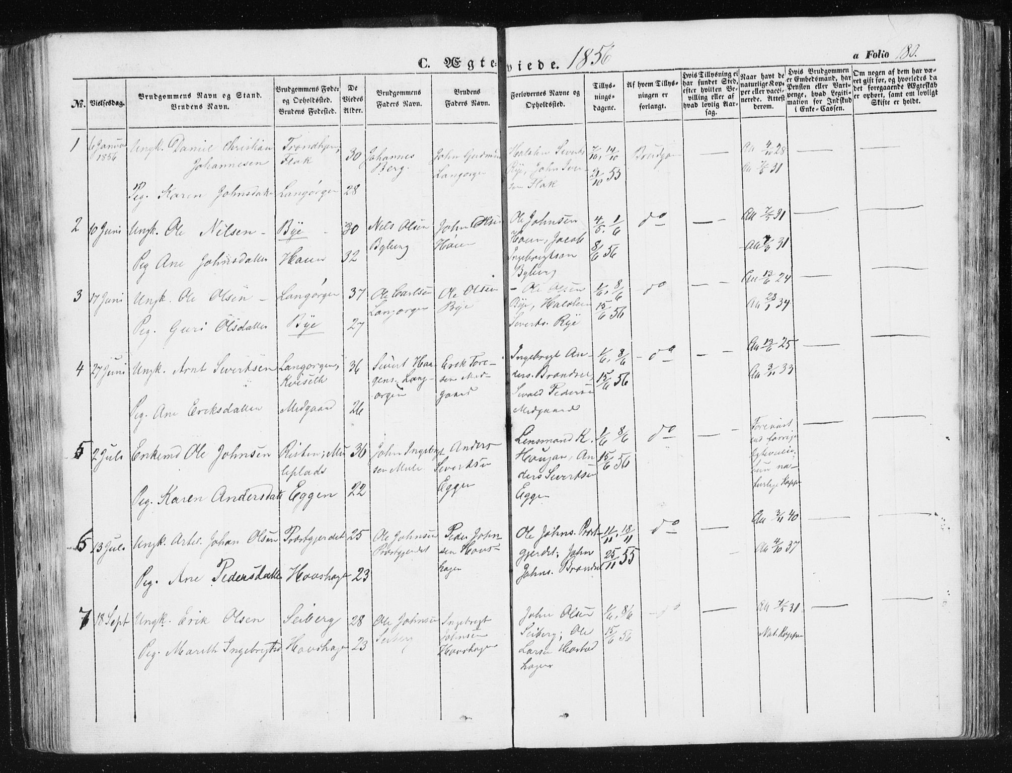 Ministerialprotokoller, klokkerbøker og fødselsregistre - Sør-Trøndelag, SAT/A-1456/612/L0376: Parish register (official) no. 612A08, 1846-1859, p. 180