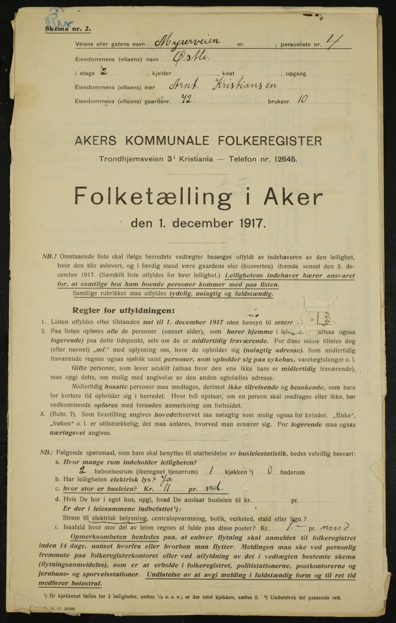 OBA, Municipal Census 1917 for Aker, 1917, p. 14155