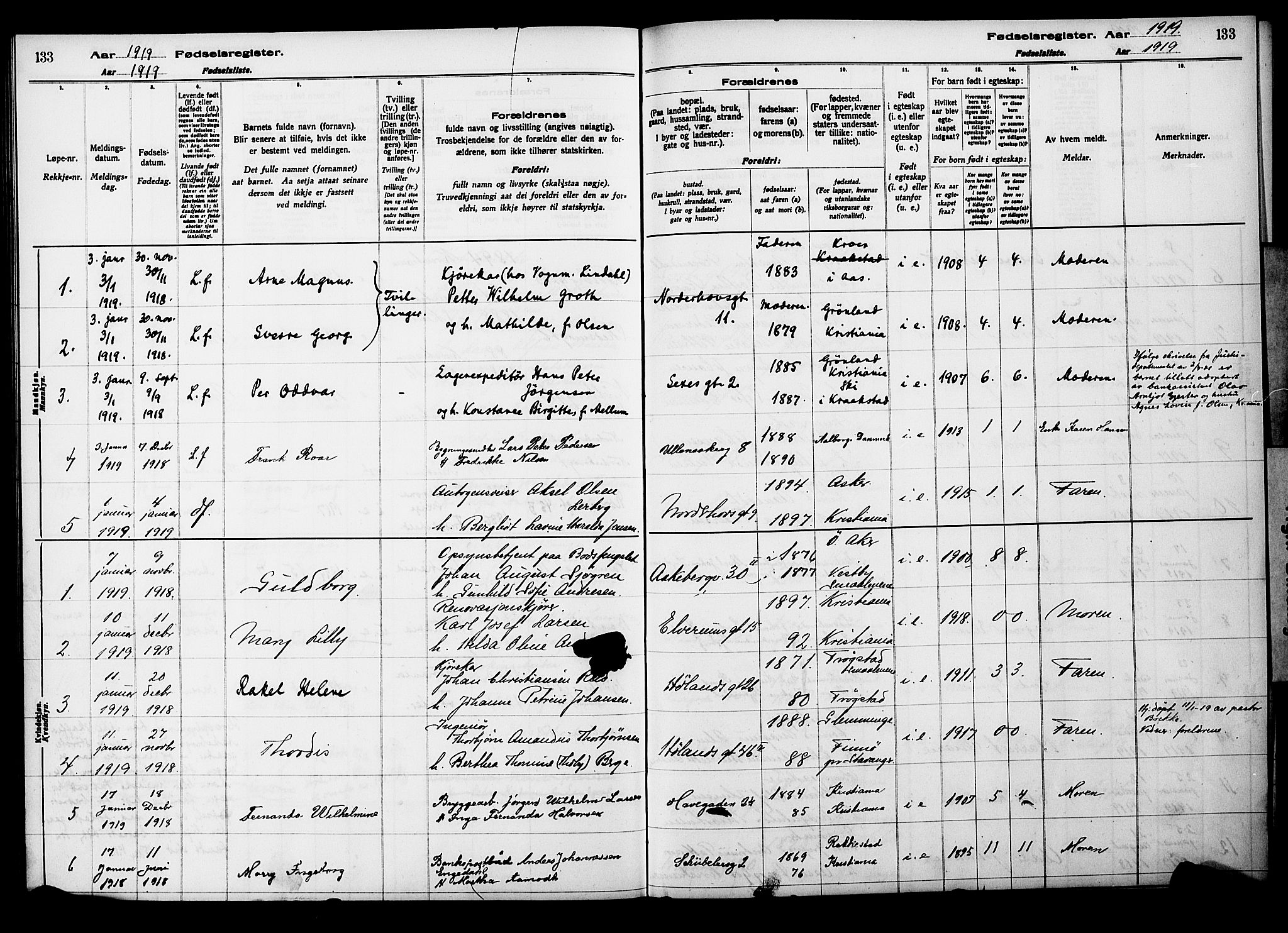 Kampen prestekontor Kirkebøker, AV/SAO-A-10853/J/Ja/L0001: Birth register no. 1, 1916-1920, p. 133