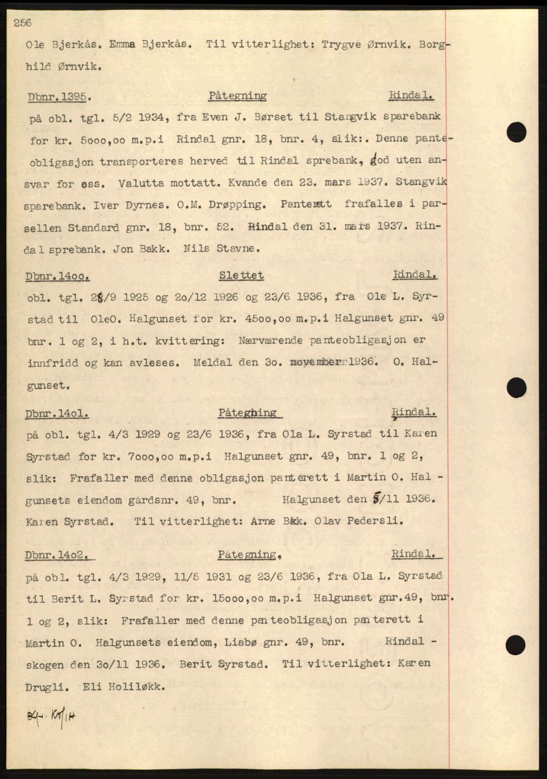 Nordmøre sorenskriveri, AV/SAT-A-4132/1/2/2Ca: Mortgage book no. C80, 1936-1939, Diary no: : 1395/1937