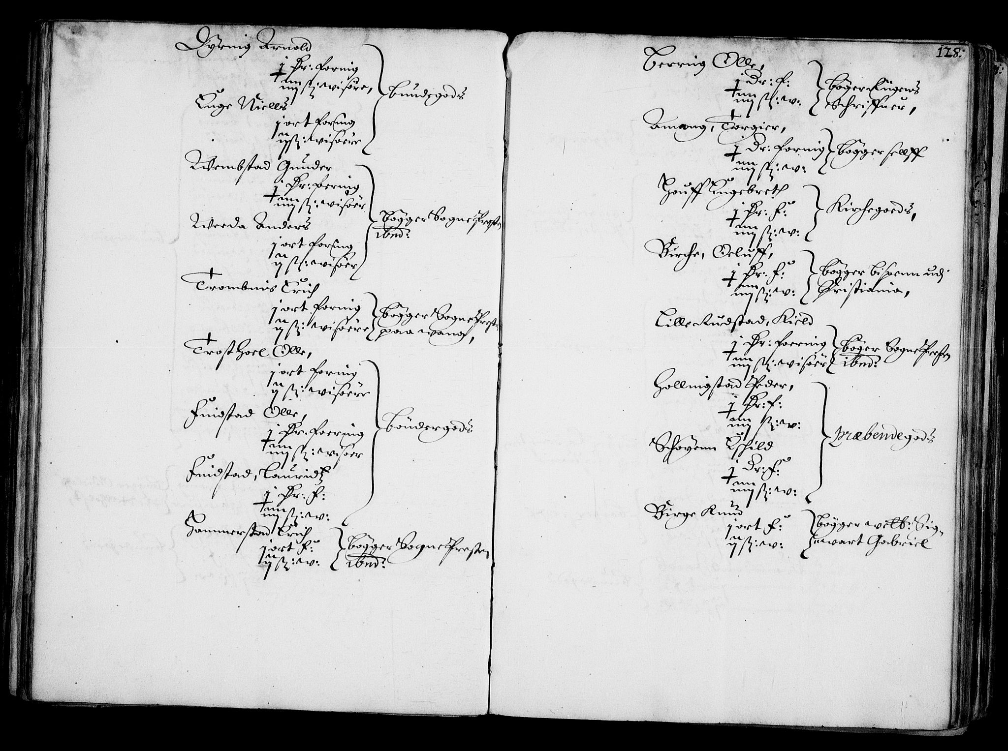 Rentekammeret inntil 1814, Realistisk ordnet avdeling, AV/RA-EA-4070/N/Na/L0001: [XI f]: Akershus stifts jordebok, 1652, p. 127b-128a