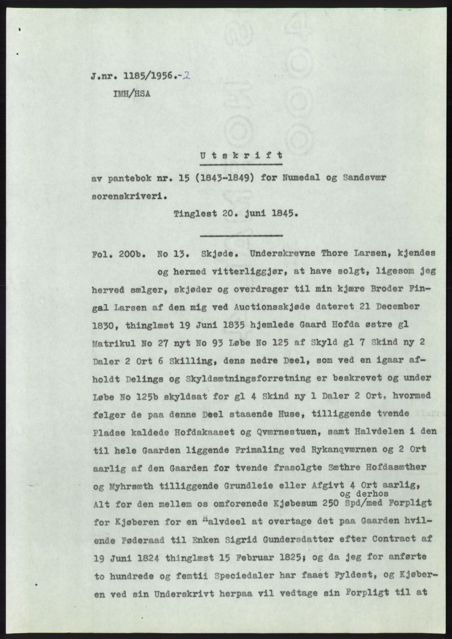 Statsarkivet i Kongsberg, AV/SAKO-A-0001/E/Ee/L0007: Avskrifter, SAO jnr. 802/1956 - 1199/1956, 1956, p. 422