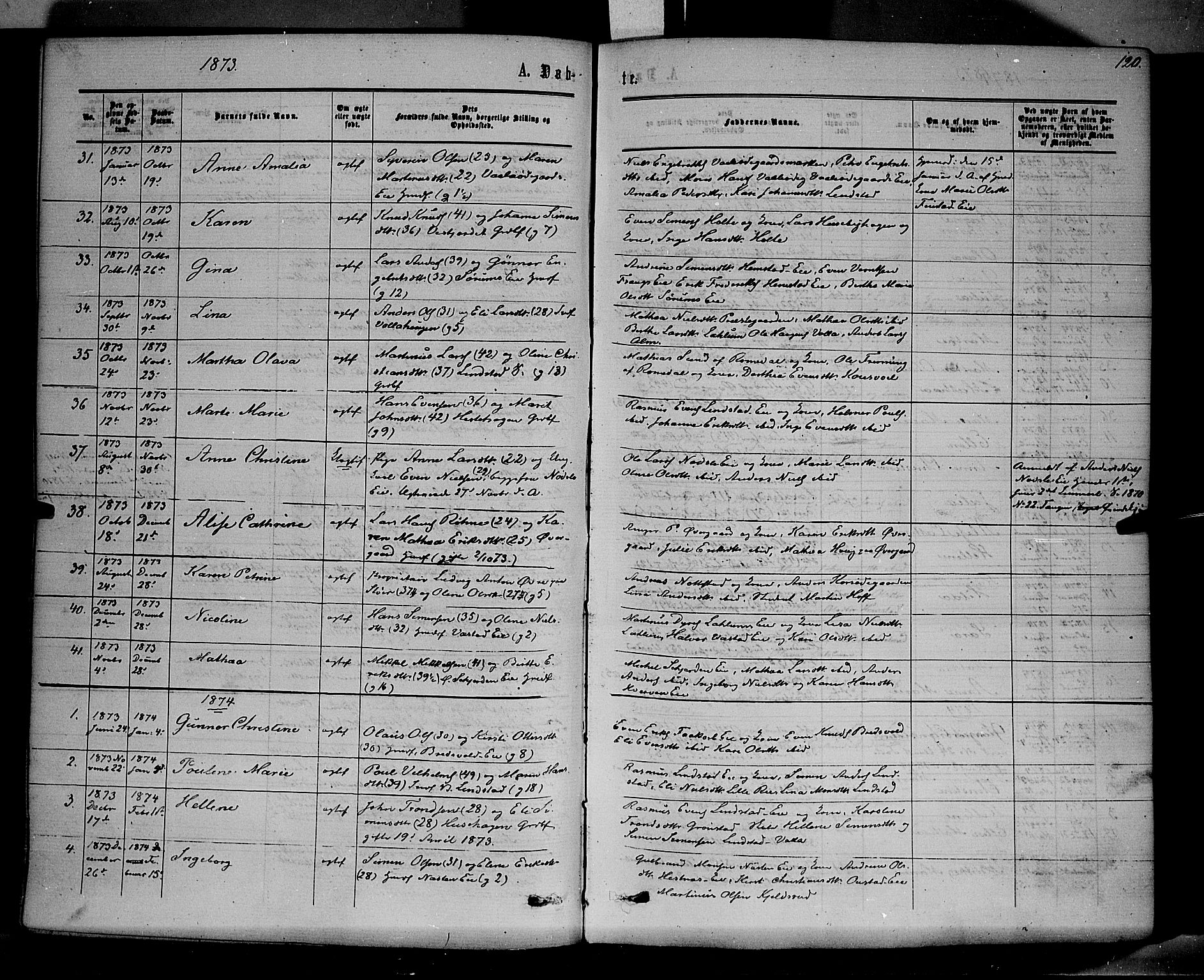 Stange prestekontor, SAH/PREST-002/K/L0013: Parish register (official) no. 13, 1862-1879, p. 120
