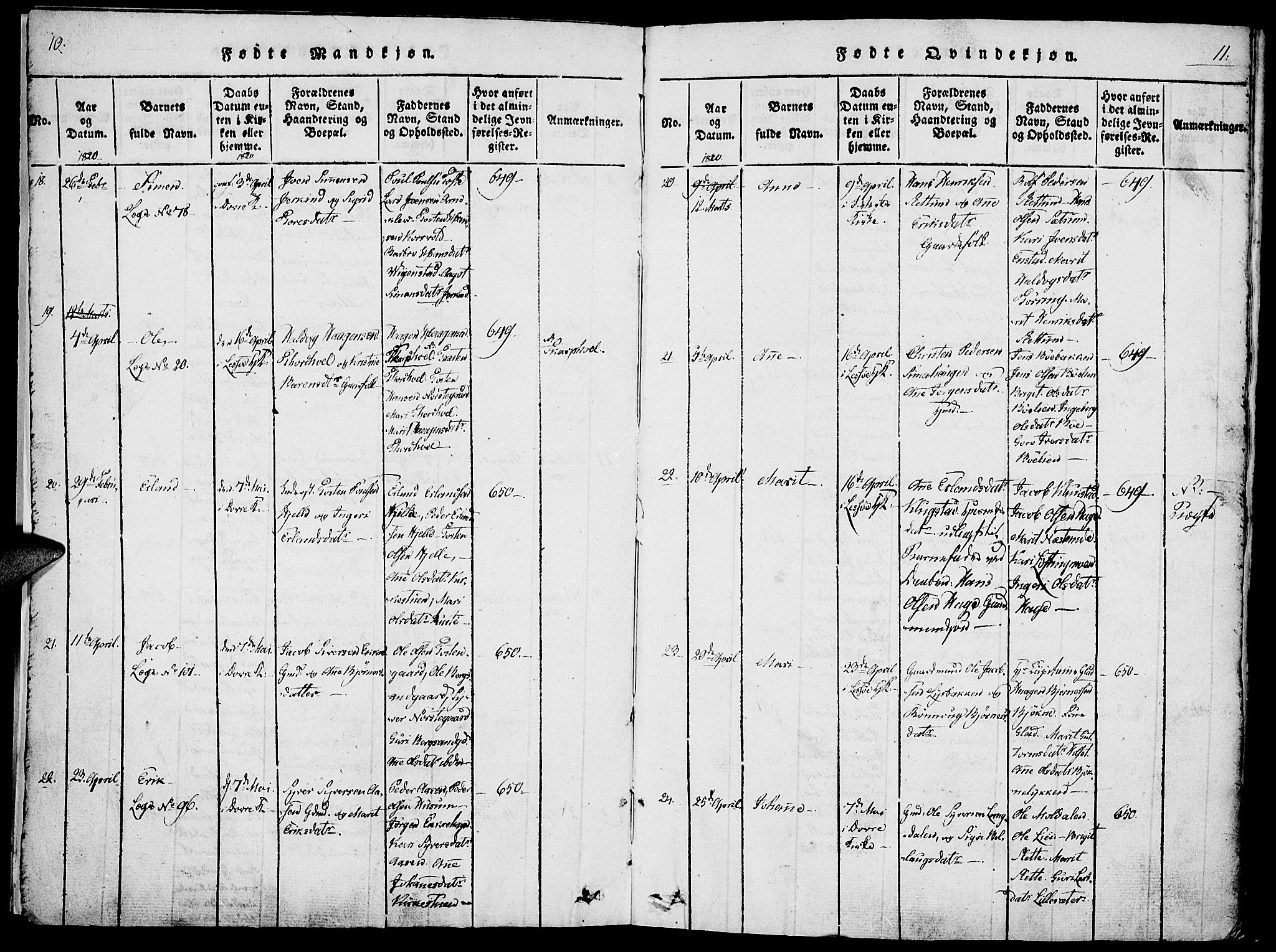 Lesja prestekontor, AV/SAH-PREST-068/H/Ha/Haa/L0004: Parish register (official) no. 4, 1820-1829, p. 10-11