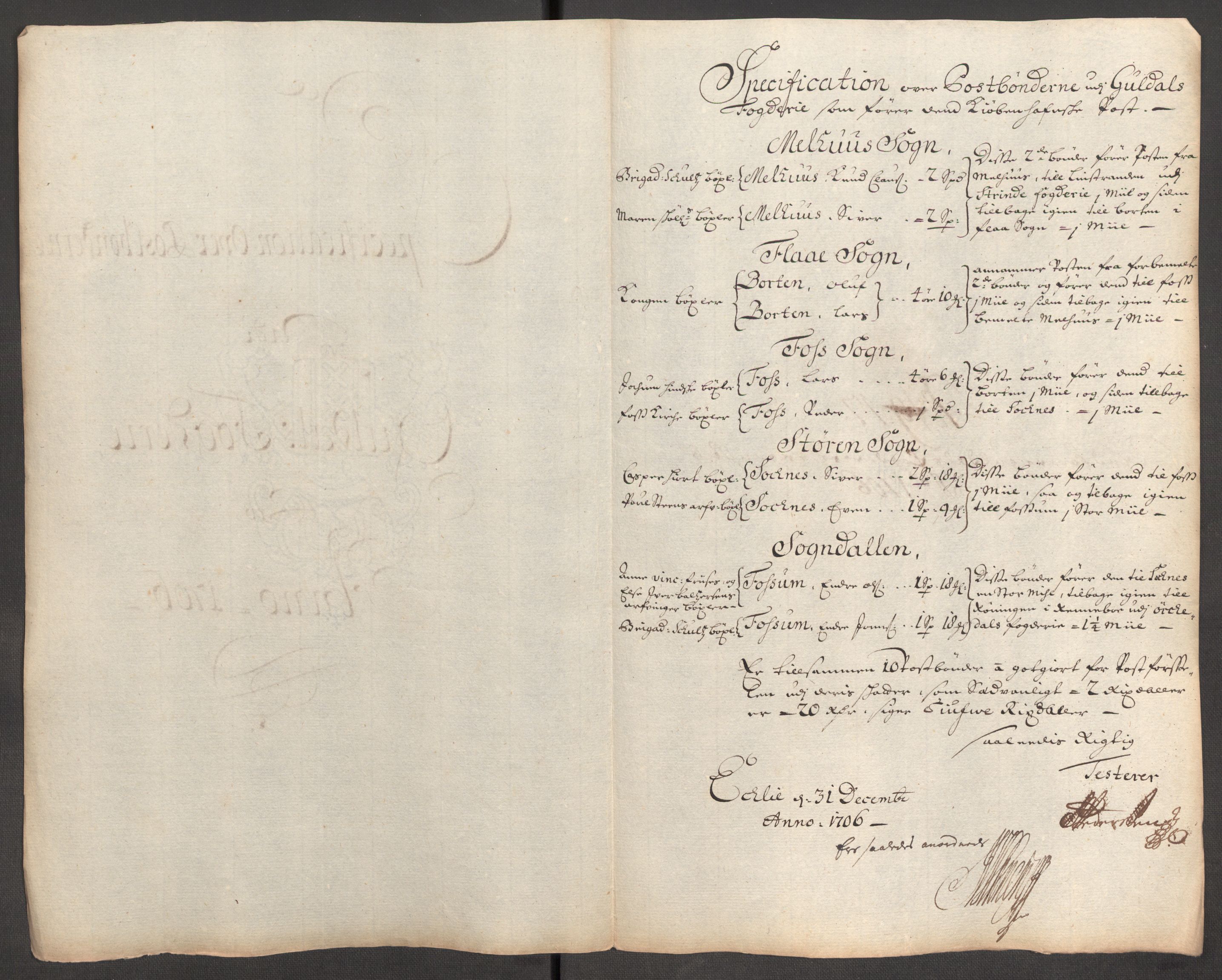 Rentekammeret inntil 1814, Reviderte regnskaper, Fogderegnskap, RA/EA-4092/R60/L3956: Fogderegnskap Orkdal og Gauldal, 1706, p. 344
