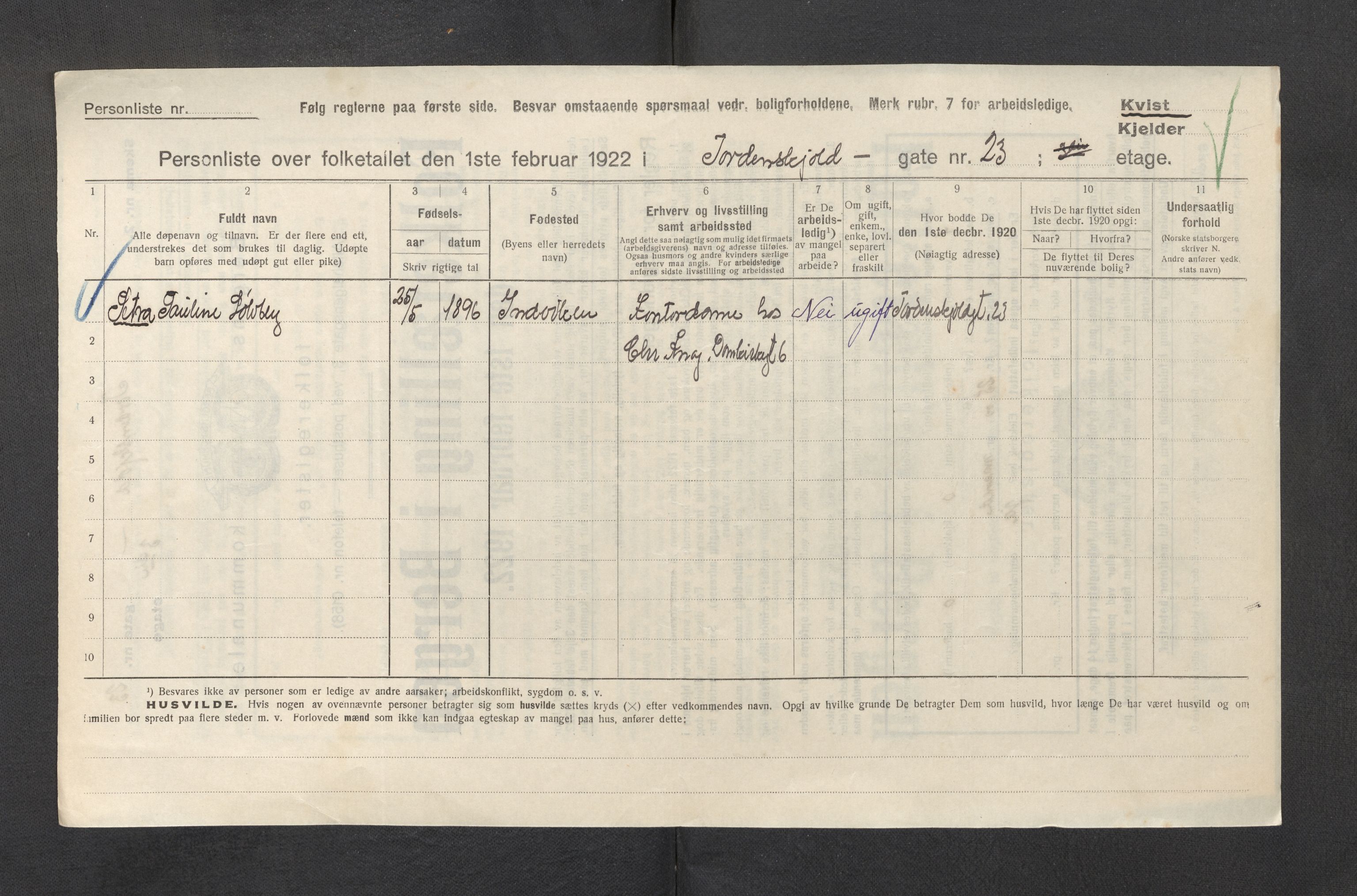 SAB, Municipal Census 1922 for Bergen, 1922, p. 44410