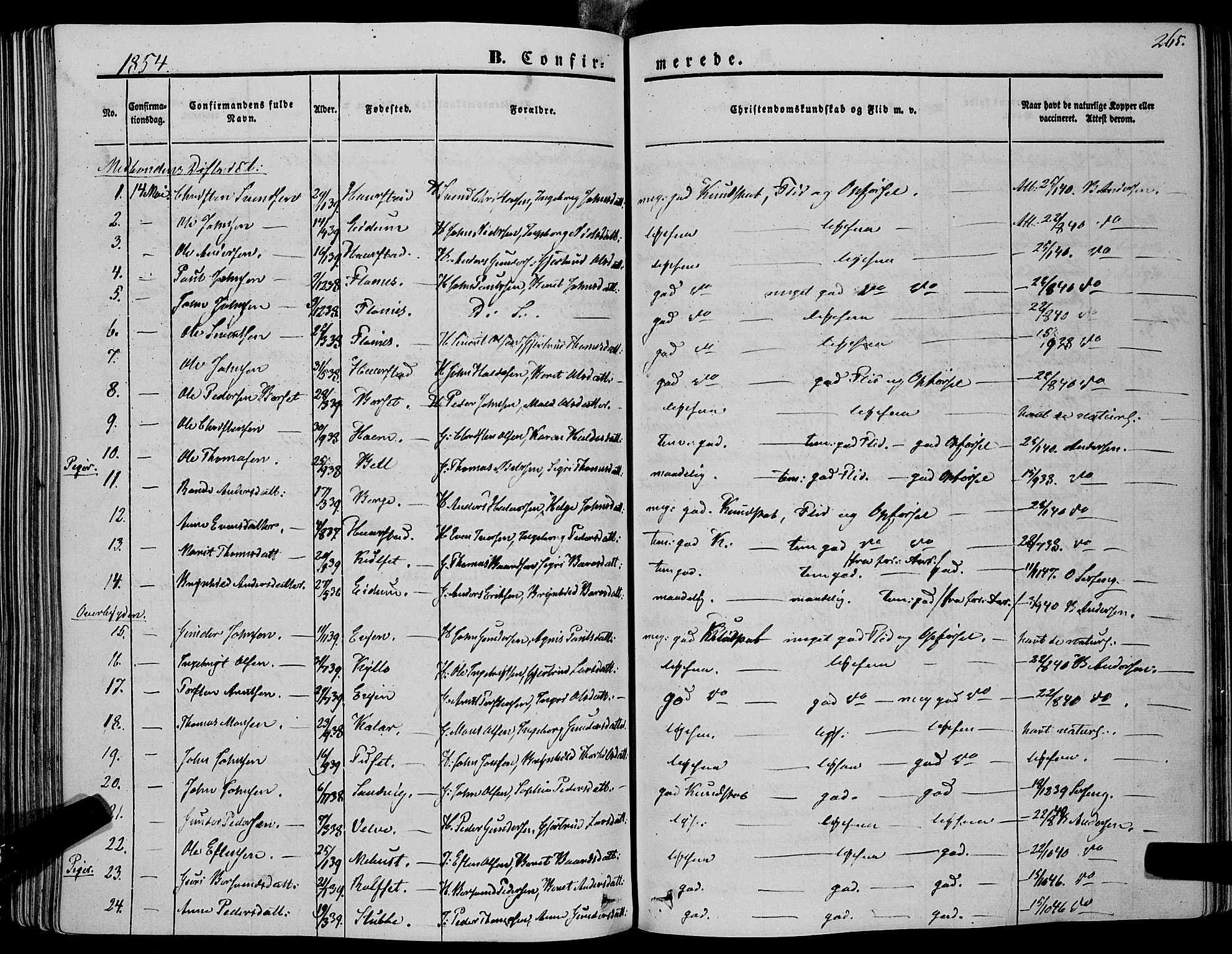 Ministerialprotokoller, klokkerbøker og fødselsregistre - Sør-Trøndelag, SAT/A-1456/695/L1145: Parish register (official) no. 695A06 /1, 1843-1859, p. 265