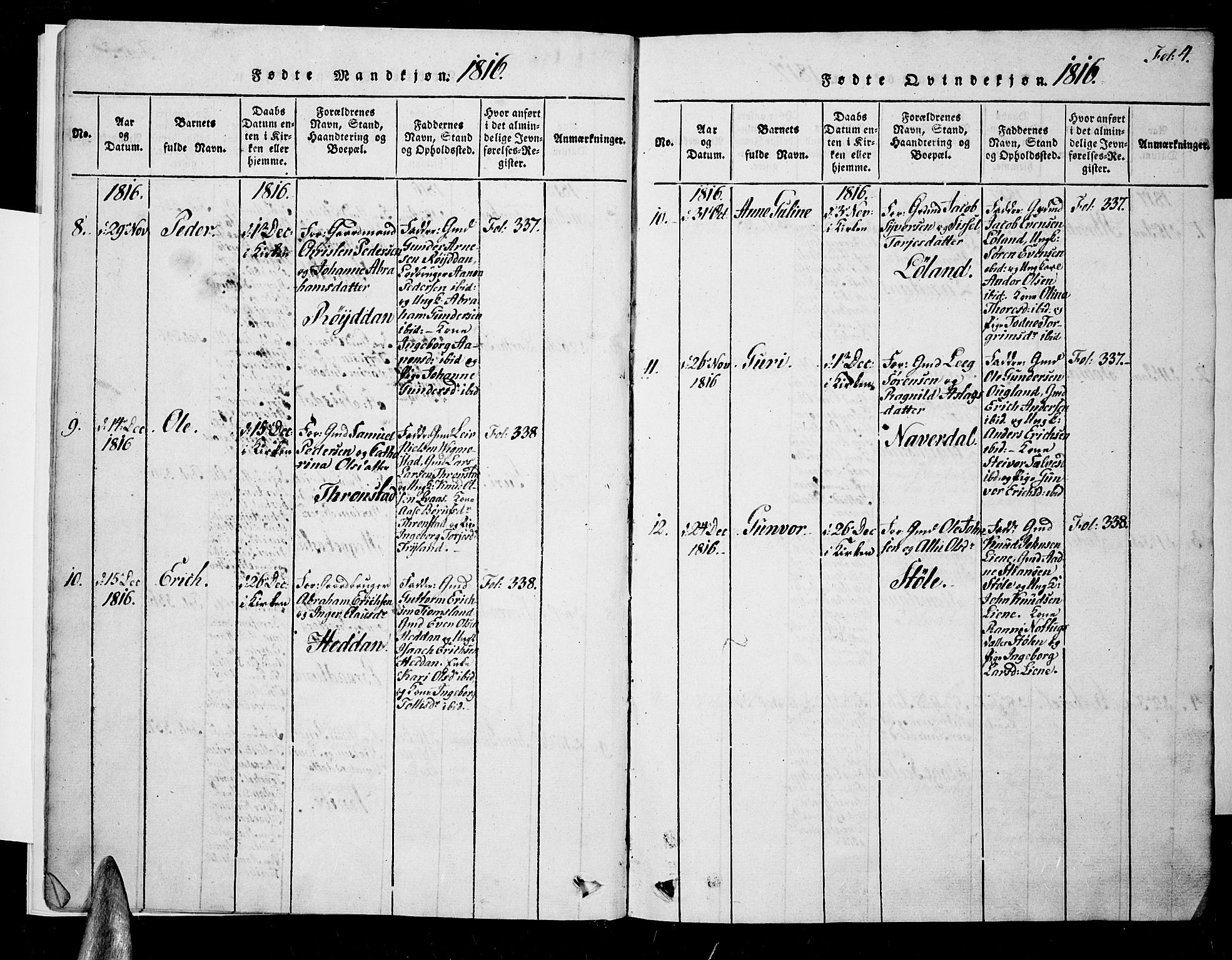 Nord-Audnedal sokneprestkontor, AV/SAK-1111-0032/F/Fa/Fab/L0001: Parish register (official) no. A 1, 1816-1858, p. 4