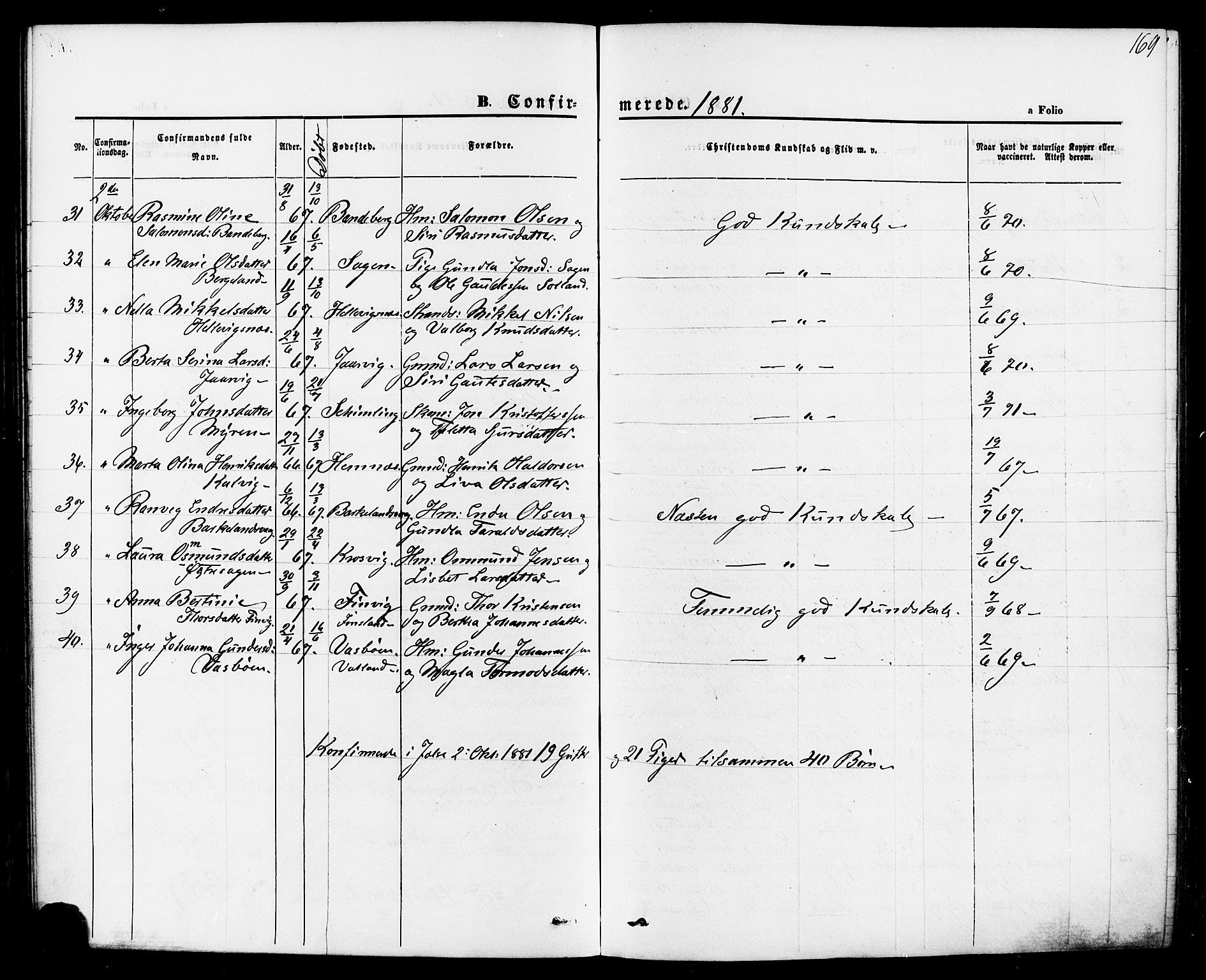 Jelsa sokneprestkontor, AV/SAST-A-101842/01/IV: Parish register (official) no. A 8, 1867-1883, p. 169