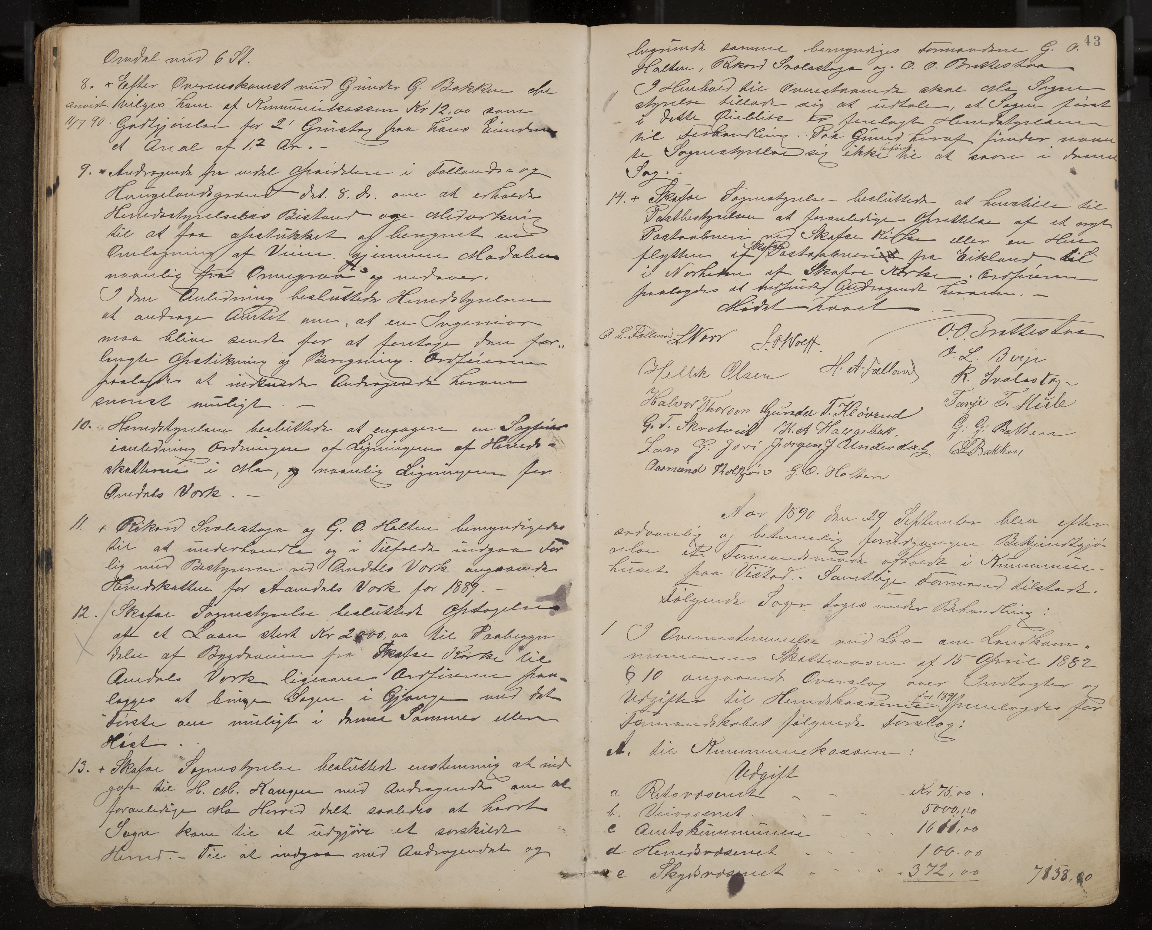 Mo formannskap og sentraladministrasjon, IKAK/0832021/A/L0003: Møtebok, 1886-1903, p. 43
