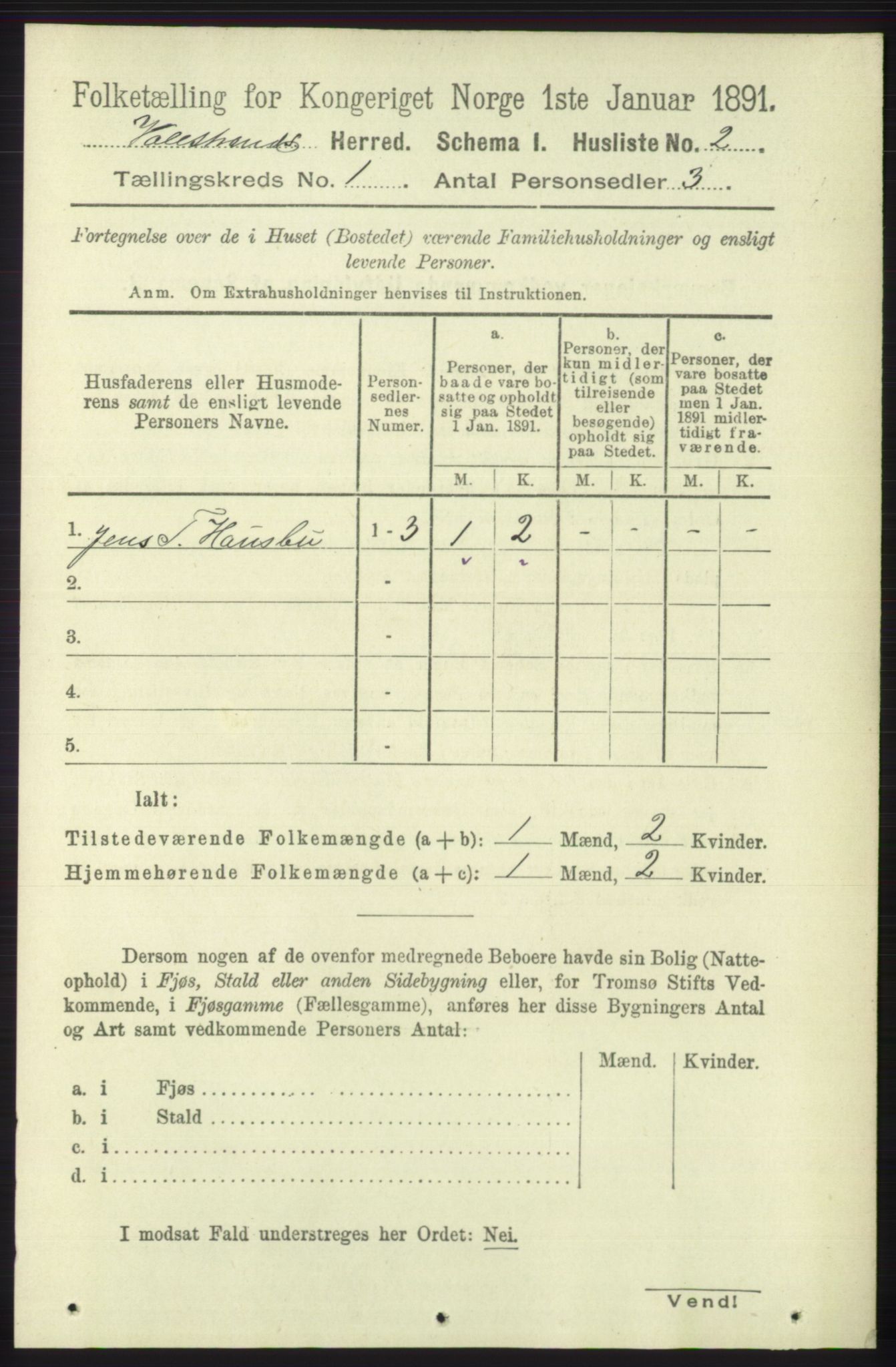 RA, 1891 census for 1217 Valestrand, 1891, p. 17