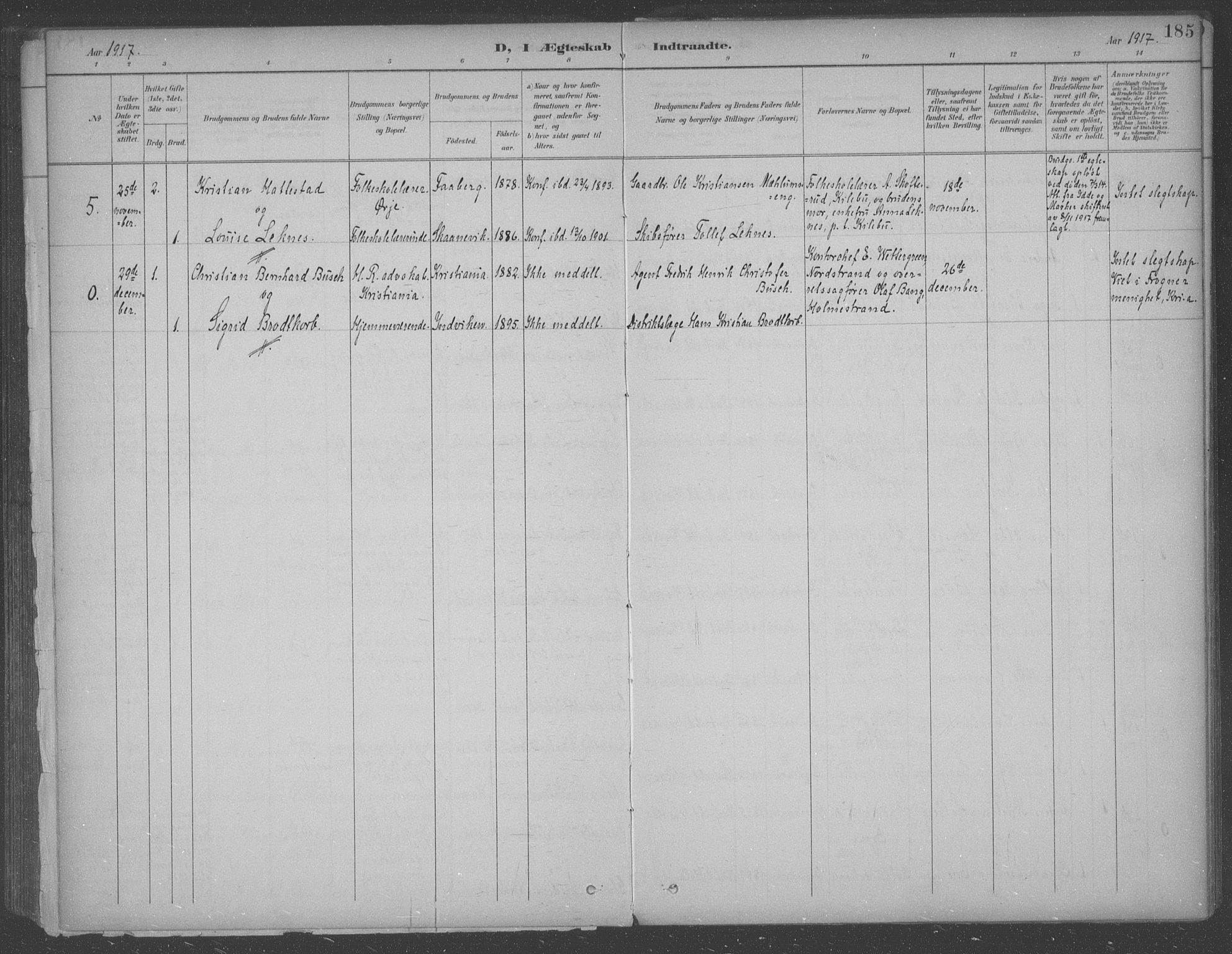 Aremark prestekontor Kirkebøker, SAO/A-10899/F/Fb/L0005: Parish register (official) no. II 5, 1895-1919, p. 185