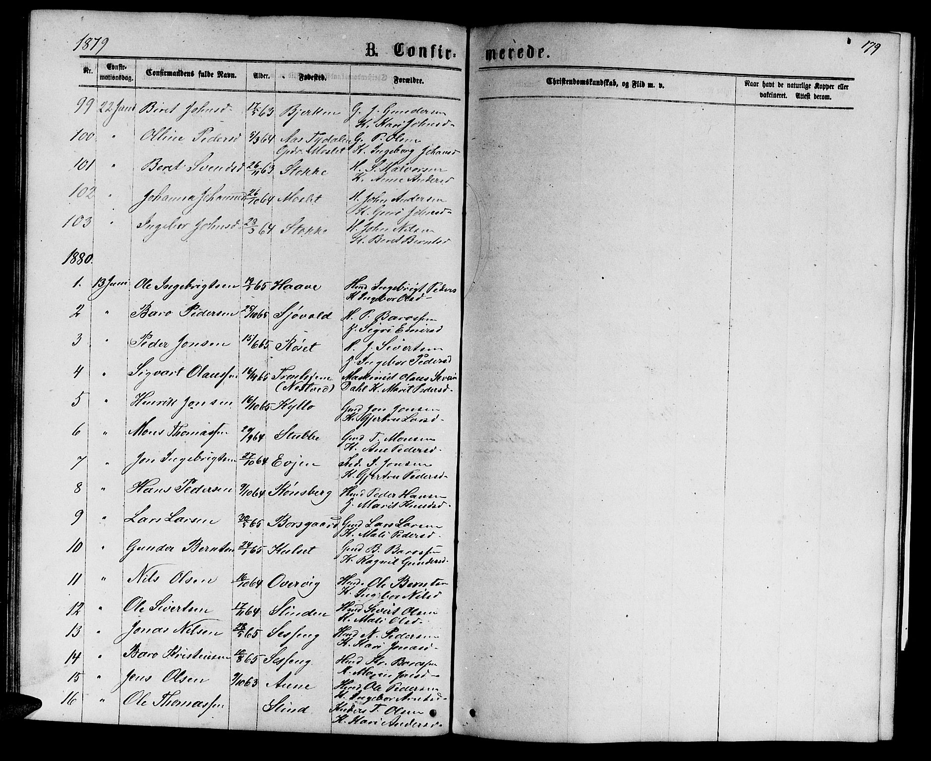 Ministerialprotokoller, klokkerbøker og fødselsregistre - Sør-Trøndelag, SAT/A-1456/695/L1156: Parish register (copy) no. 695C07, 1869-1888, p. 179