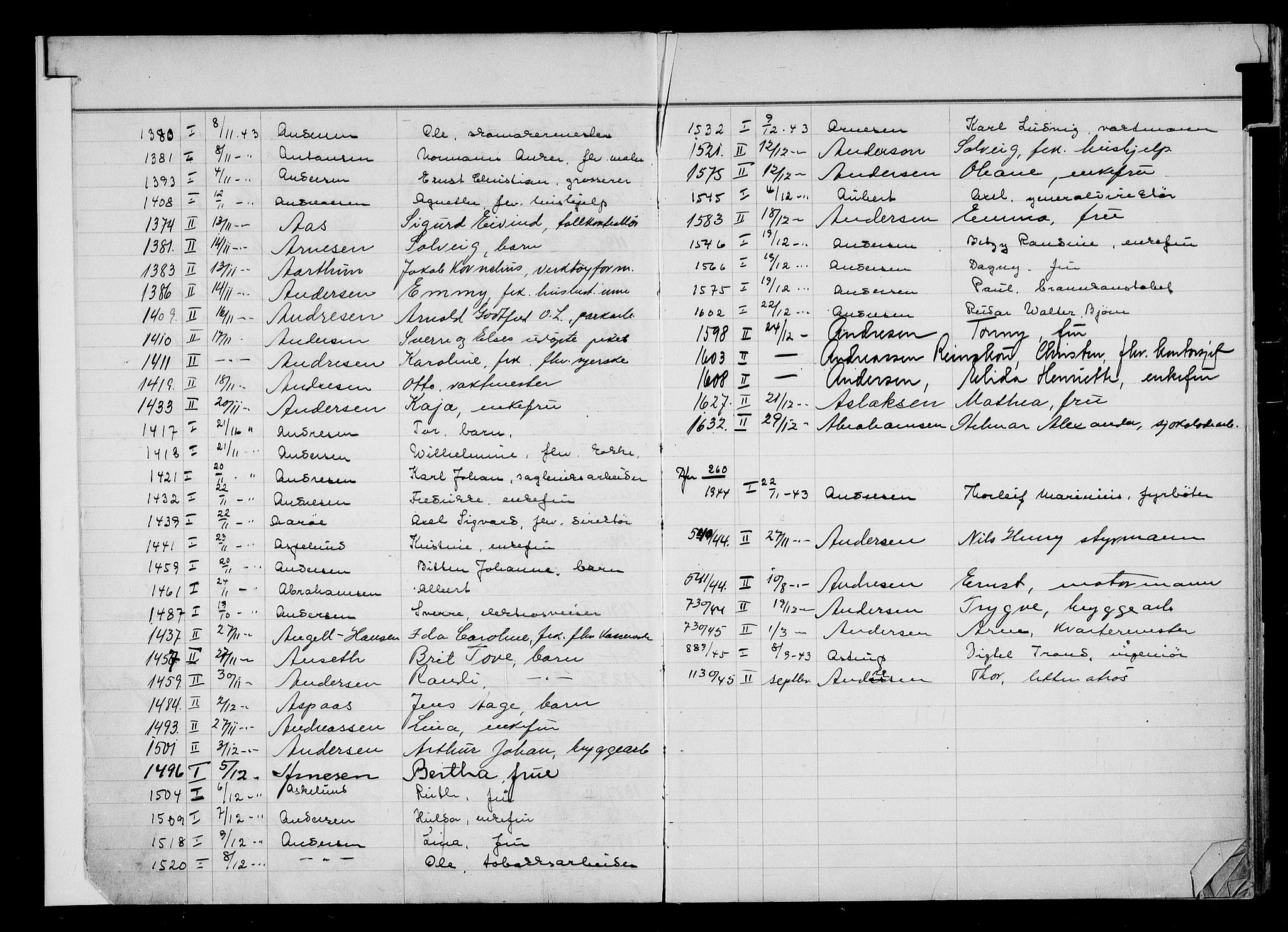 Oslo skifterett, AV/SAO-A-10383/F/Fa/Faa/L0043: Register til dødsfallsprotokollene, 1943