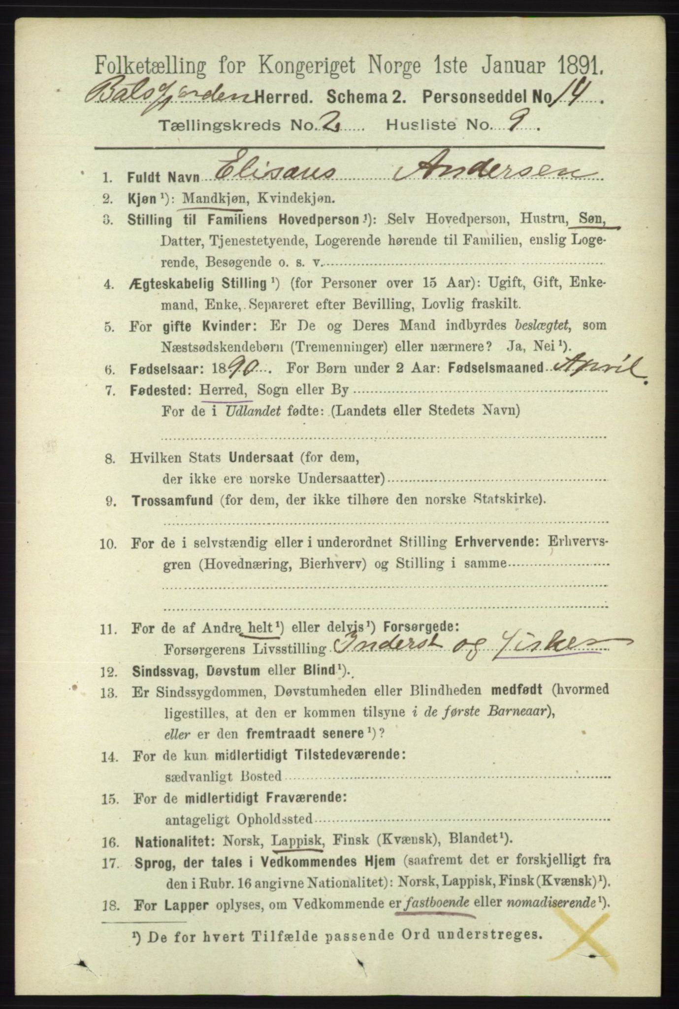 RA, 1891 census for 1933 Balsfjord, 1891, p. 614