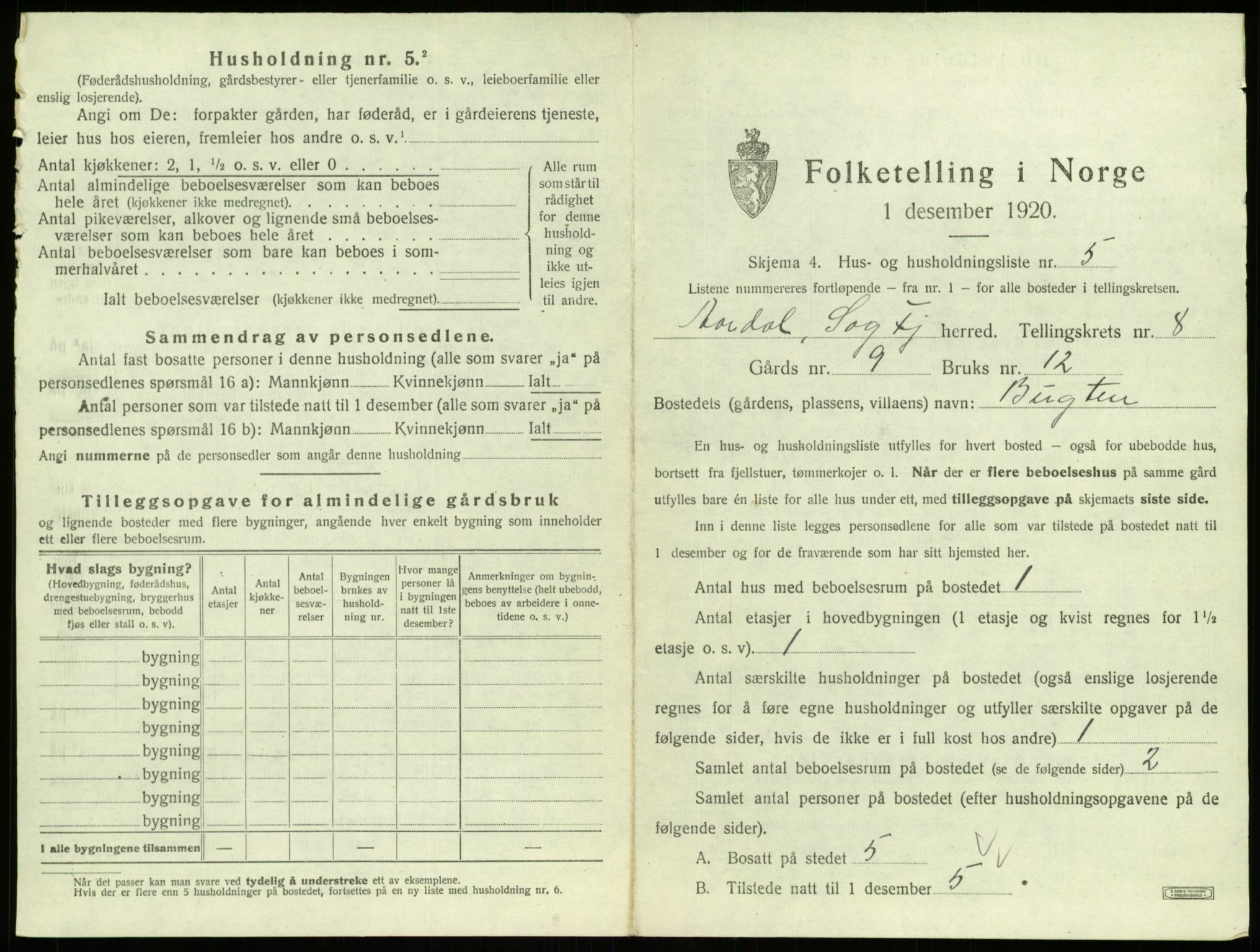 SAB, 1920 census for Årdal, 1920, p. 471