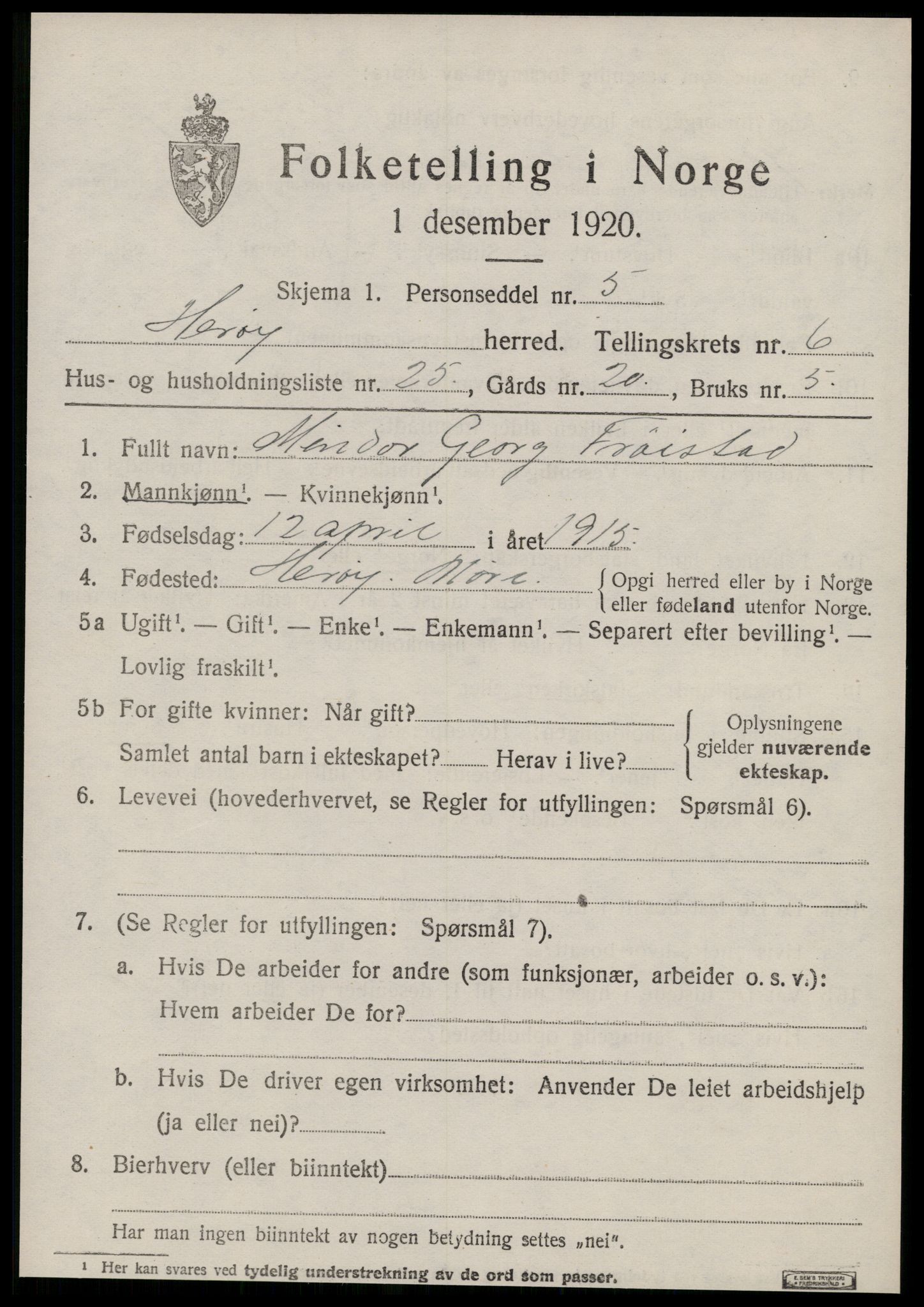 SAT, 1920 census for Herøy (MR), 1920, p. 3967