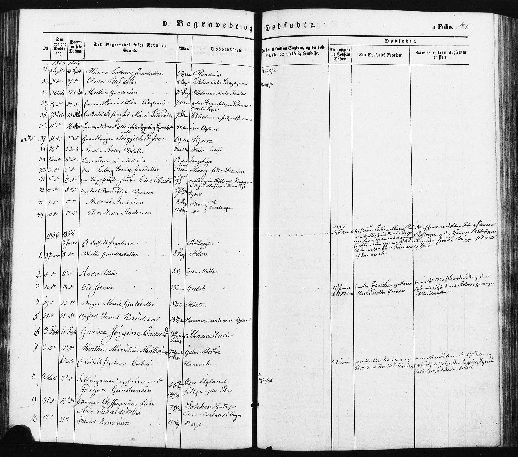 Oddernes sokneprestkontor, AV/SAK-1111-0033/F/Fa/Faa/L0007: Parish register (official) no. A 7, 1851-1863, p. 186