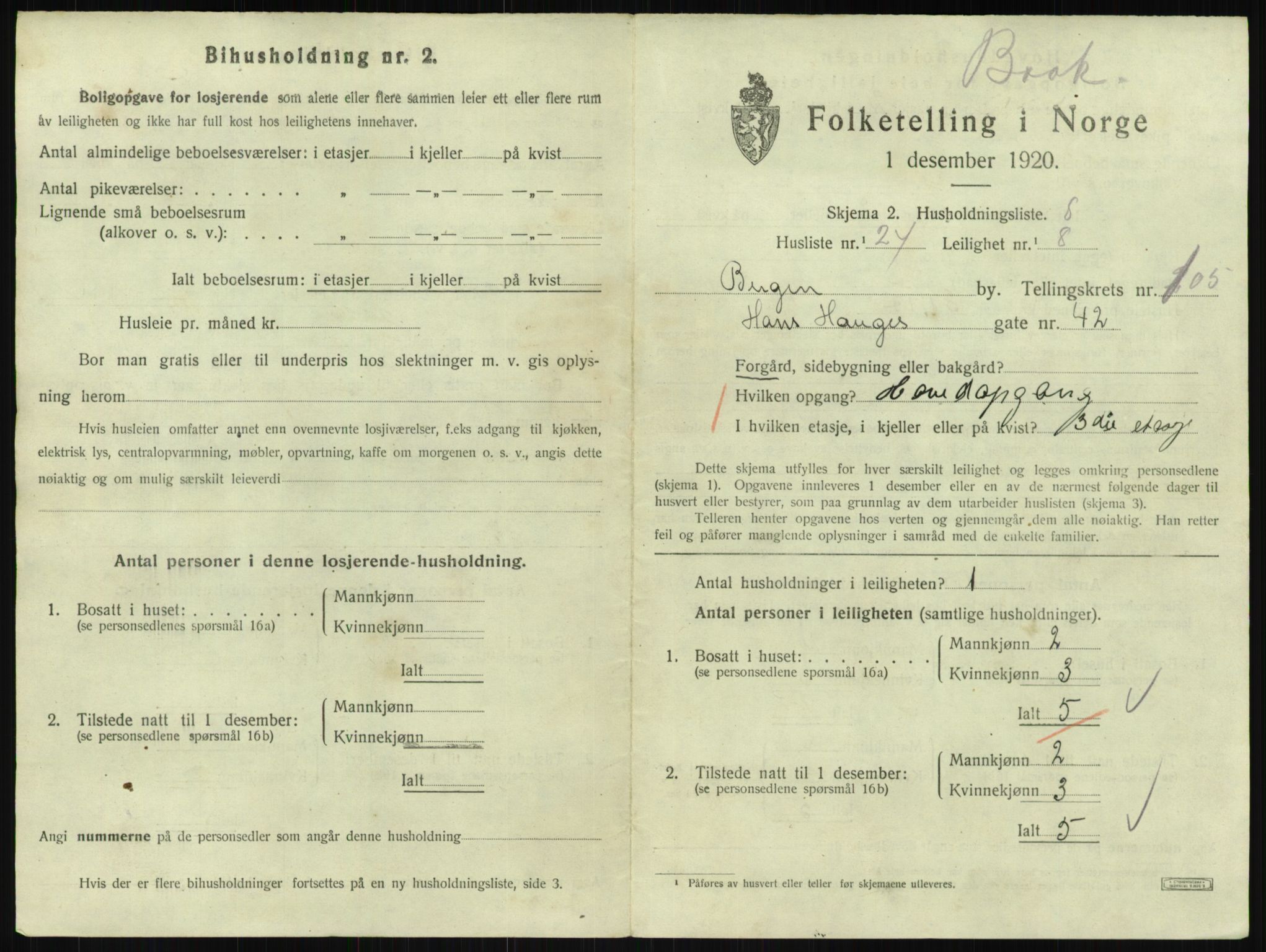 SAB, 1920 census for Bergen, 1920, p. 44489