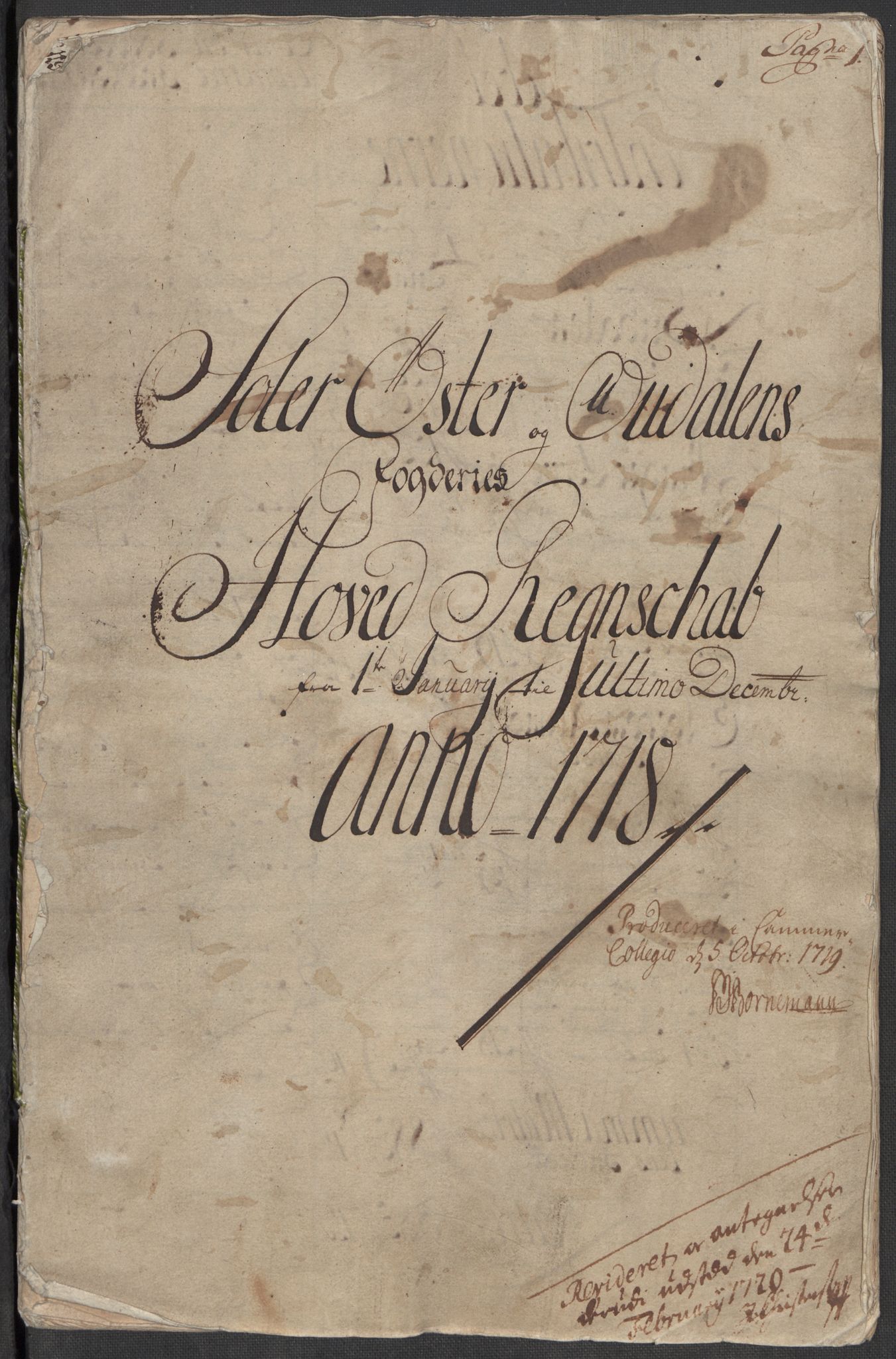 Rentekammeret inntil 1814, Reviderte regnskaper, Fogderegnskap, AV/RA-EA-4092/R13/L0857: Fogderegnskap Solør, Odal og Østerdal, 1718, p. 3