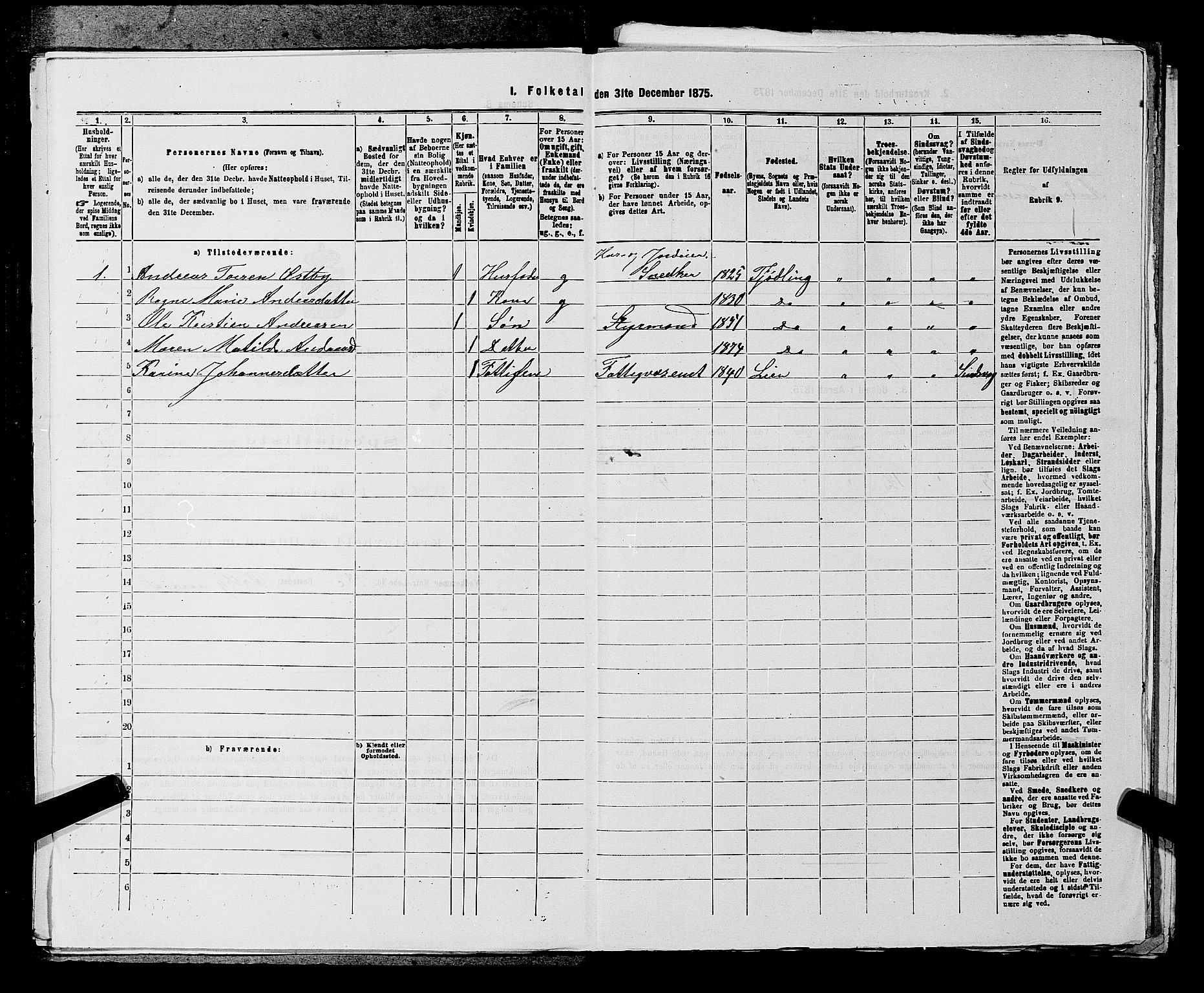 SAKO, 1875 census for 0725P Tjølling, 1875, p. 705