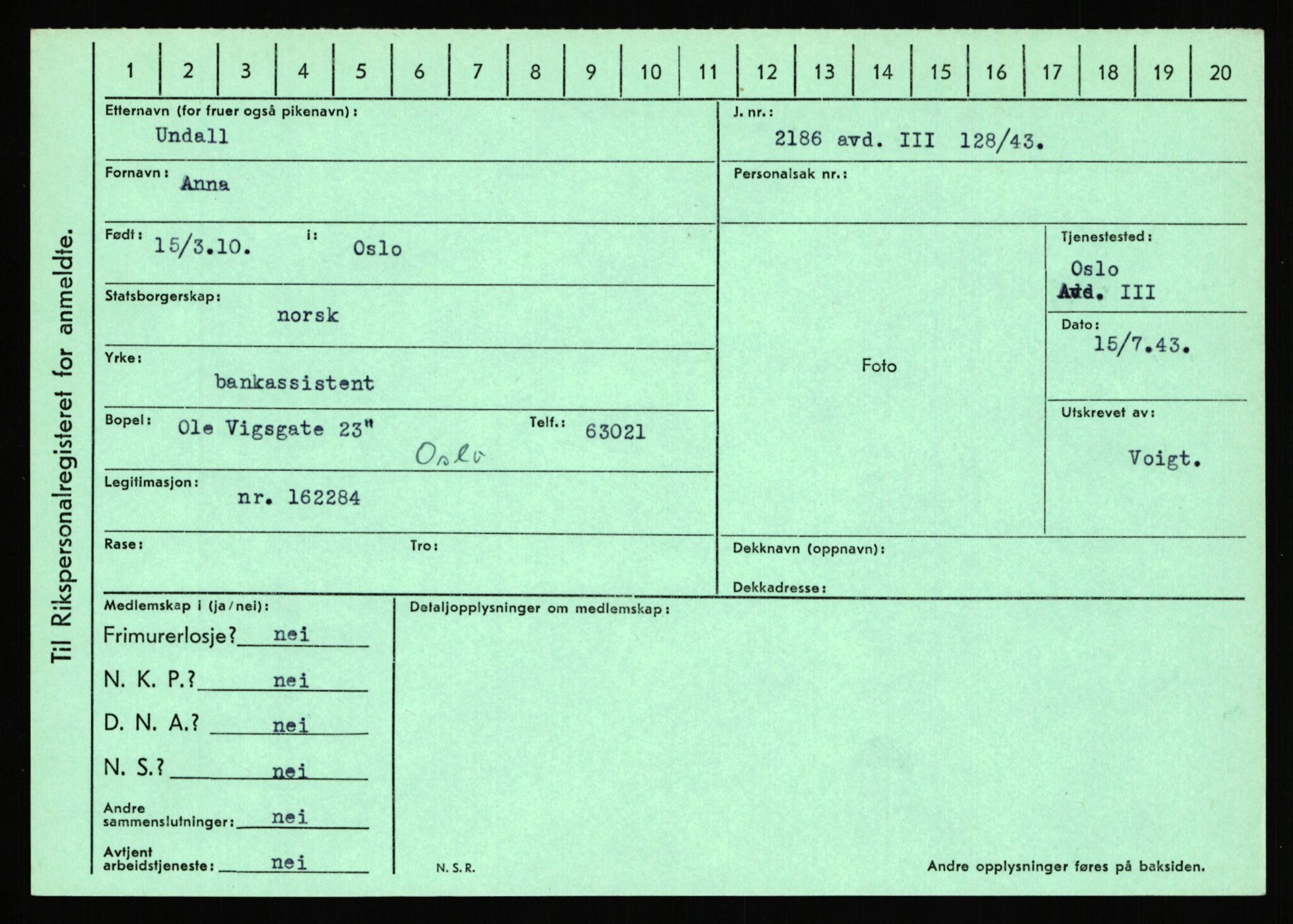 Statspolitiet - Hovedkontoret / Osloavdelingen, AV/RA-S-1329/C/Ca/L0016: Uberg - Øystese, 1943-1945, p. 228