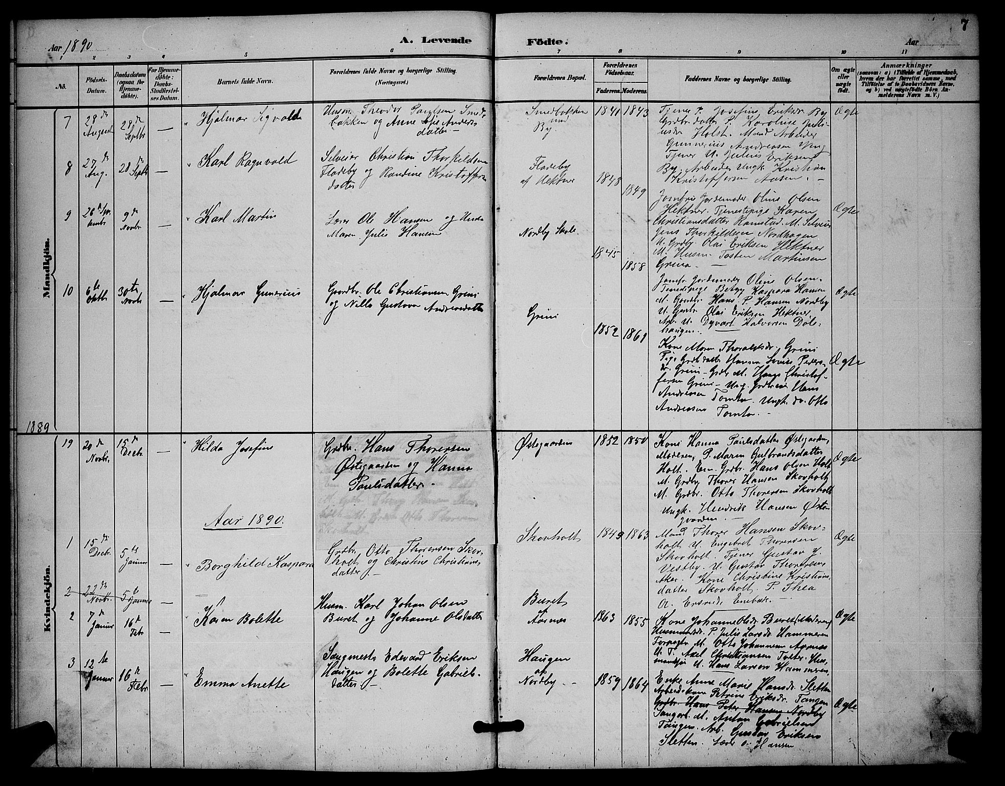 Fet prestekontor Kirkebøker, AV/SAO-A-10370a/G/Gb/L0003: Parish register (copy) no. II 3, 1888-1894, p. 7