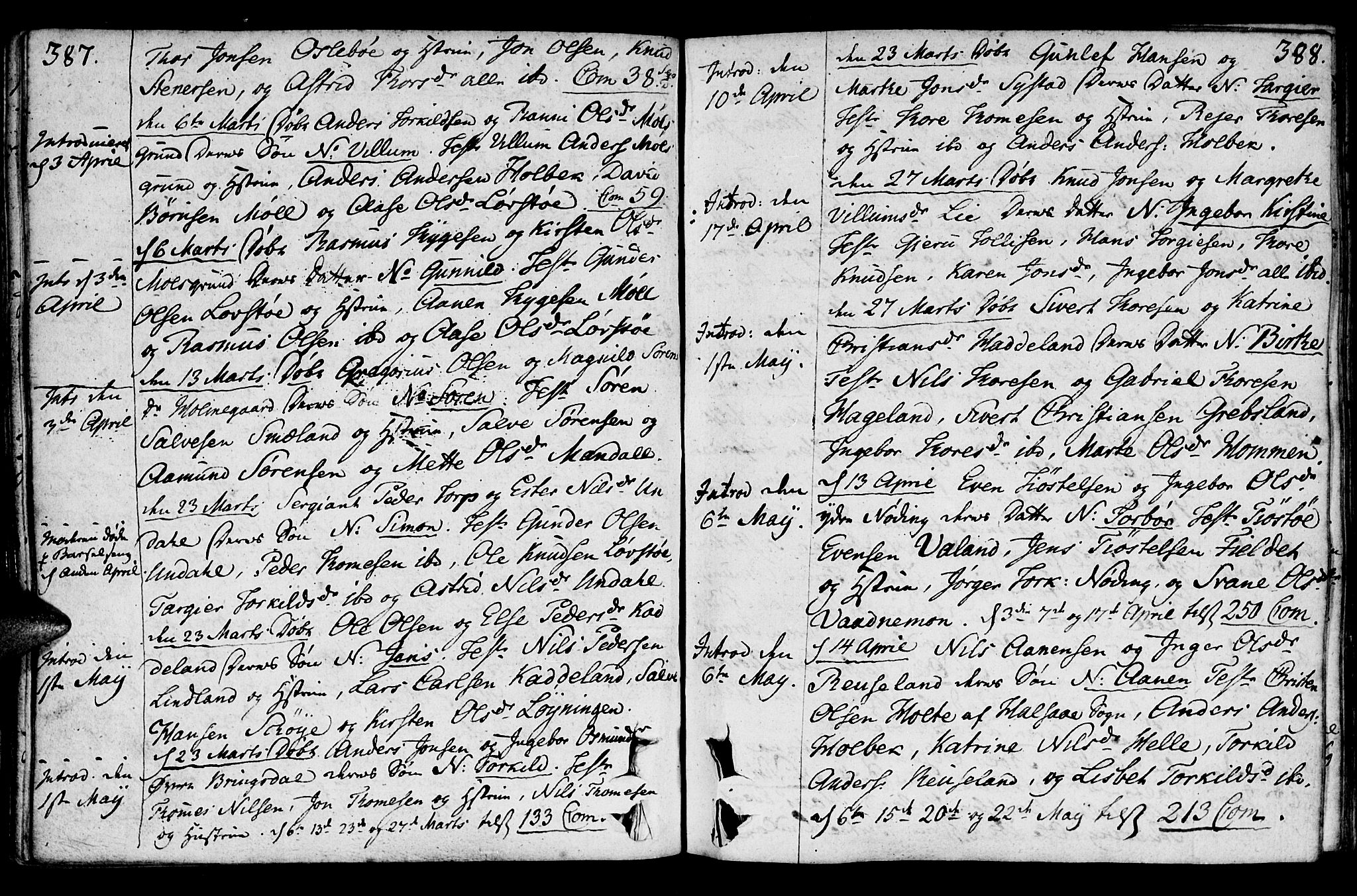 Holum sokneprestkontor, SAK/1111-0022/F/Fa/Faa/L0003: Parish register (official) no. A 3, 1780-1821, p. 387-388