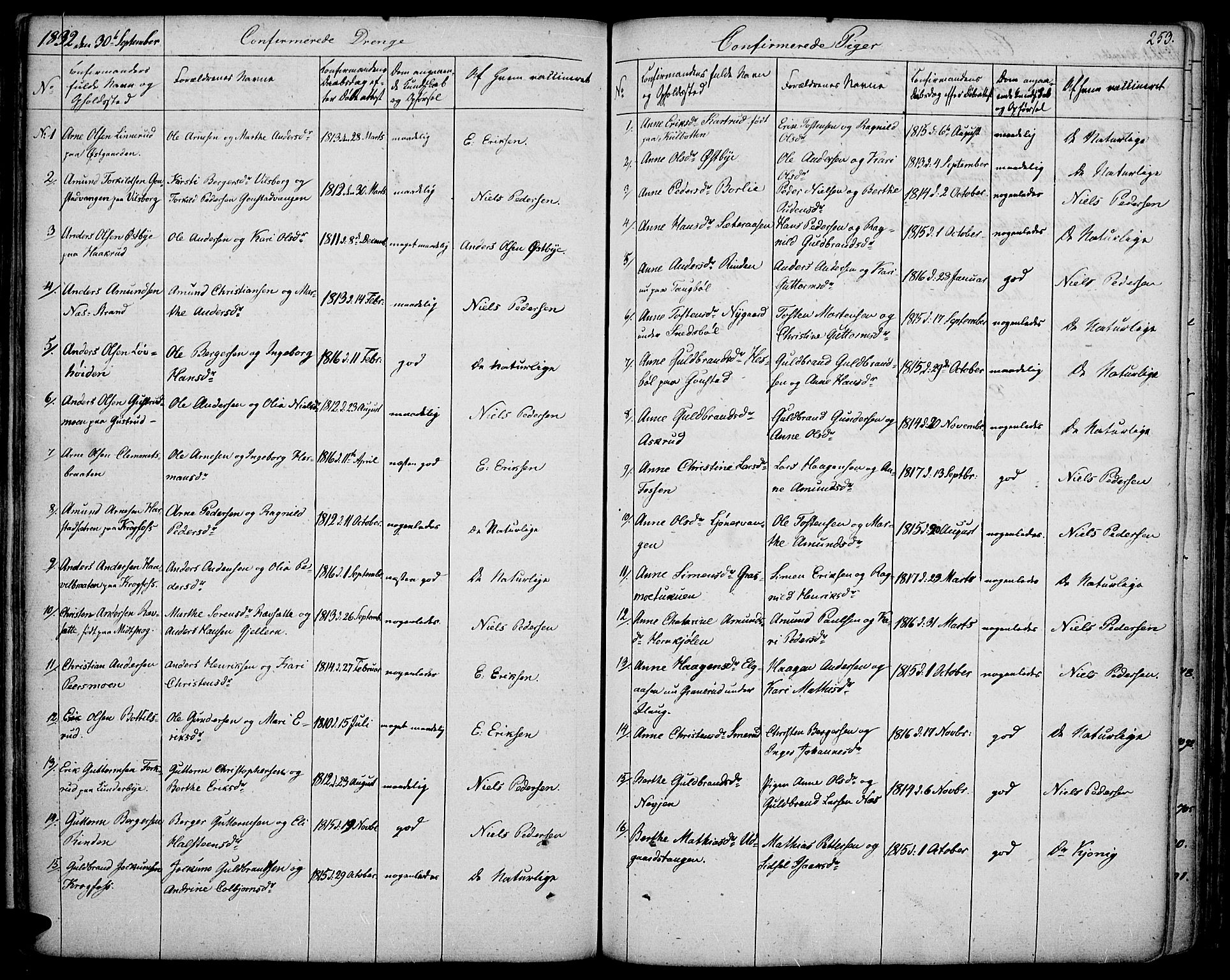 Vinger prestekontor, SAH/PREST-024/H/Ha/Haa/L0007: Parish register (official) no. 7, 1826-1839, p. 253