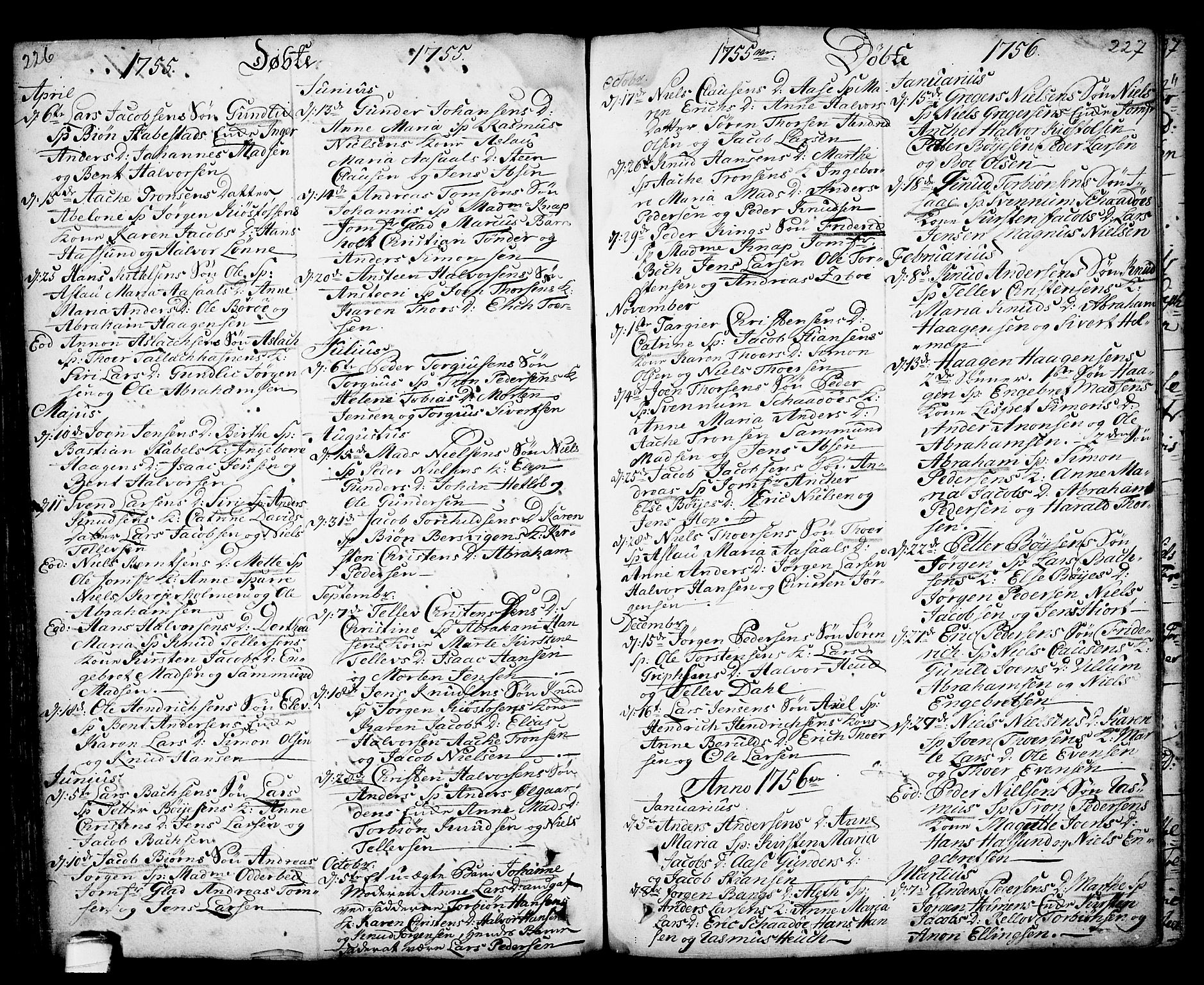 Kragerø kirkebøker, SAKO/A-278/F/Fa/L0001: Parish register (official) no. 1, 1702-1766, p. 226-227