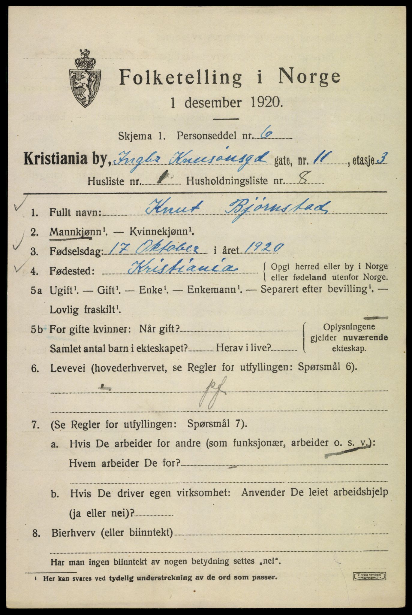 SAO, 1920 census for Kristiania, 1920, p. 309867