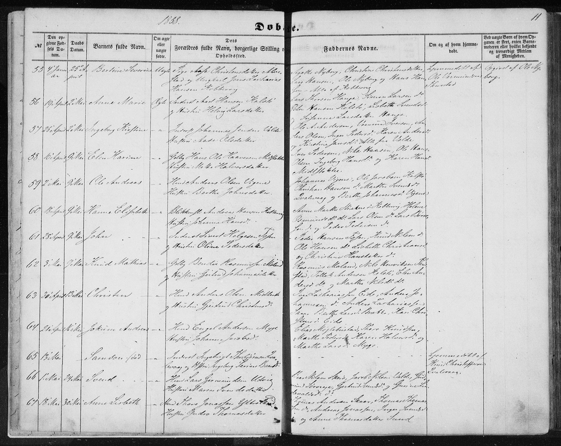 Avaldsnes sokneprestkontor, AV/SAST-A -101851/H/Ha/Haa/L0010: Parish register (official) no. A 10, 1857-1876, p. 11