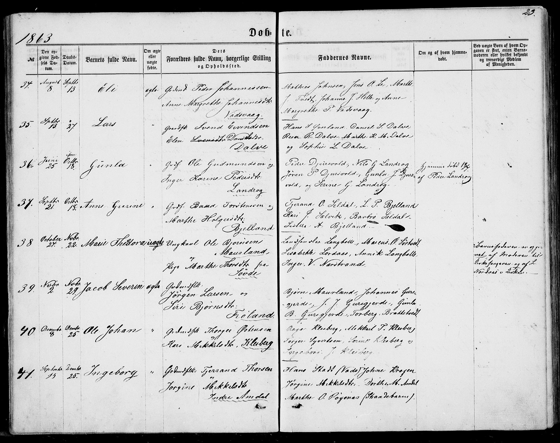 Nedstrand sokneprestkontor, AV/SAST-A-101841/01/IV: Parish register (official) no. A 9, 1861-1876, p. 23