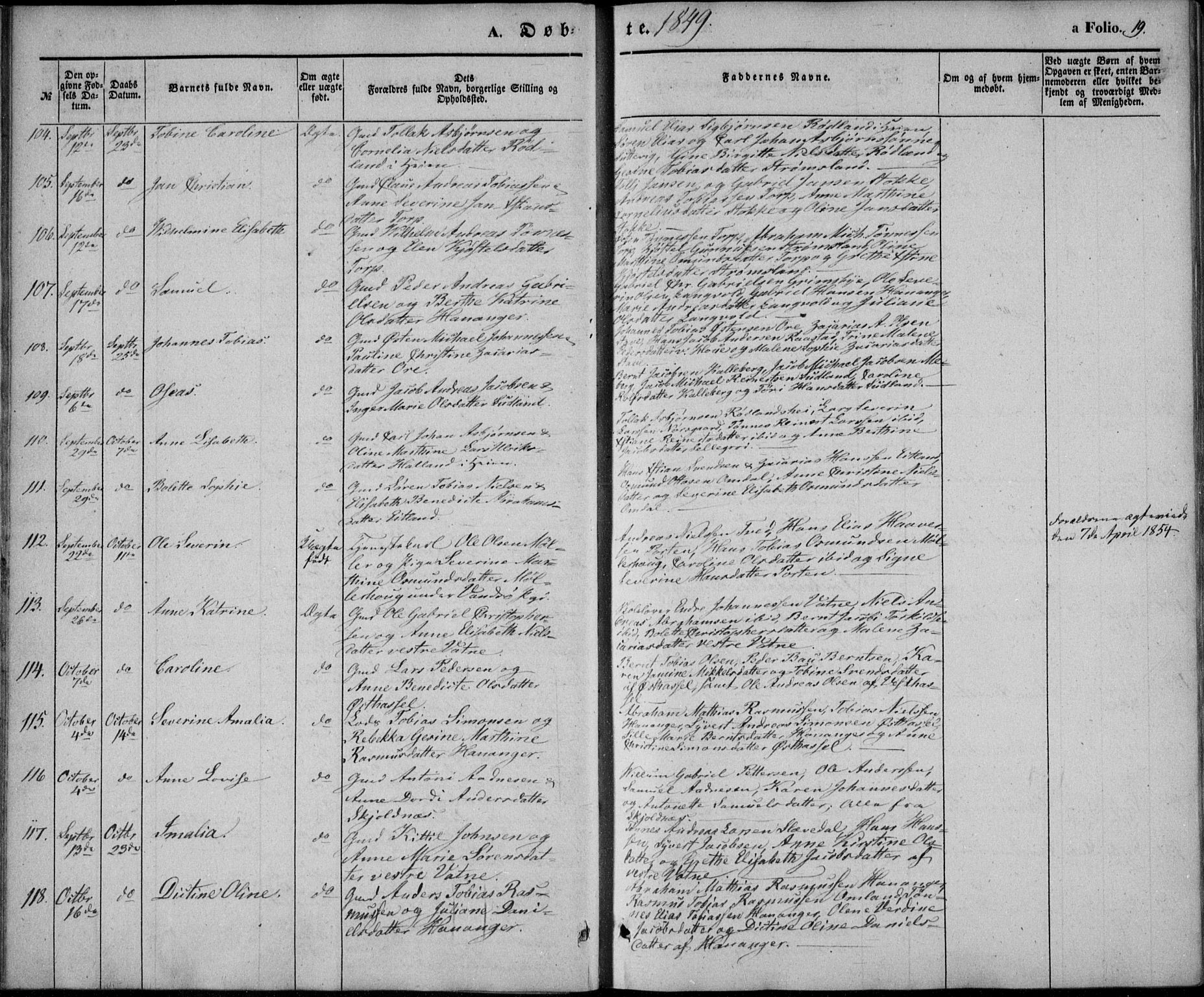 Lista sokneprestkontor, AV/SAK-1111-0027/F/Fb/L0002: Parish register (copy) no. B 2, 1847-1862, p. 19