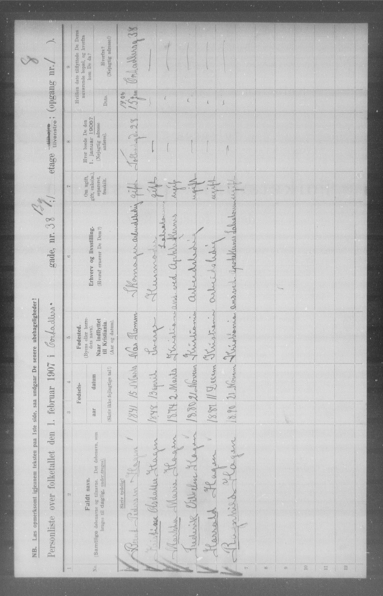 OBA, Municipal Census 1907 for Kristiania, 1907, p. 7120