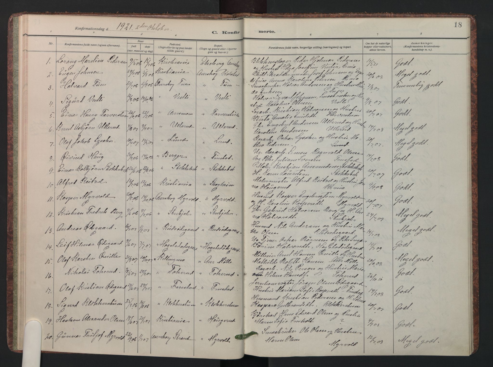 Aurskog prestekontor Kirkebøker, AV/SAO-A-10304a/F/Fa/L0015: Parish register (official) no. I 15, 1915-1929, p. 18