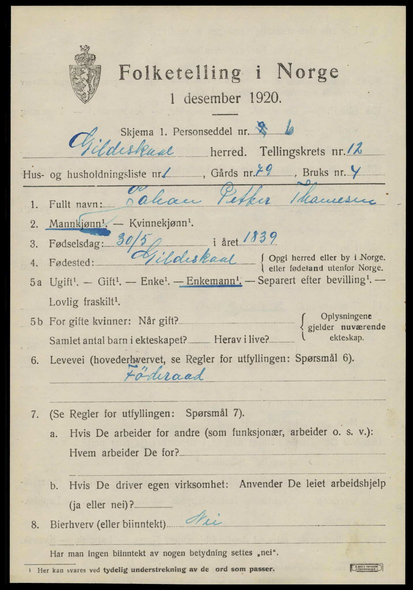 SAT, 1920 census for Gildeskål, 1920, p. 7236