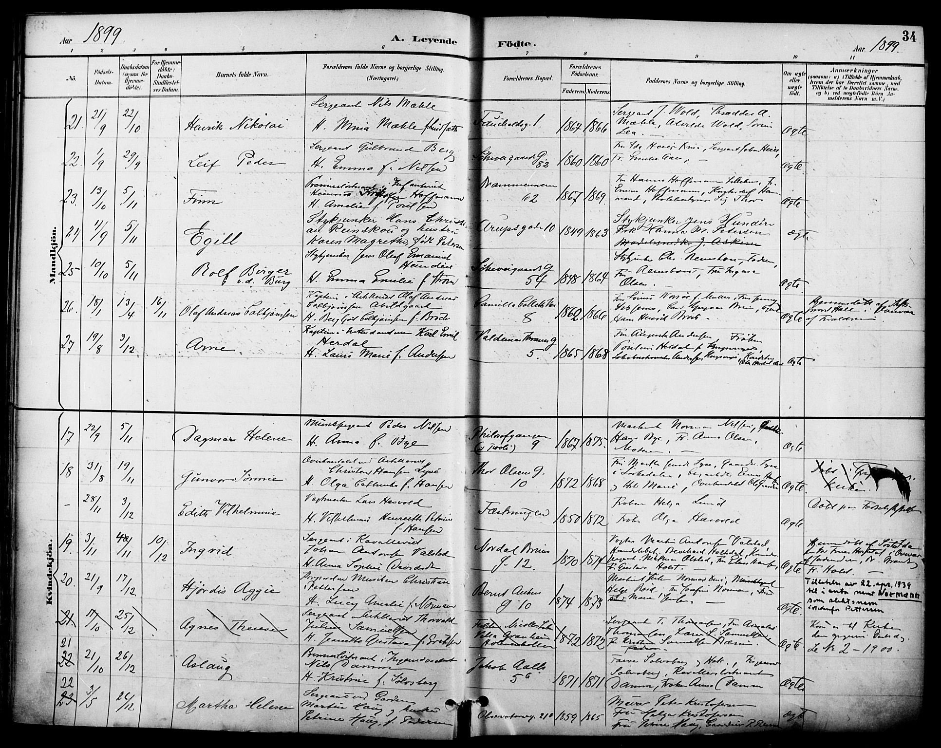 Garnisonsmenigheten Kirkebøker, SAO/A-10846/F/Fa/L0013: Parish register (official) no. 13, 1894-1904, p. 34