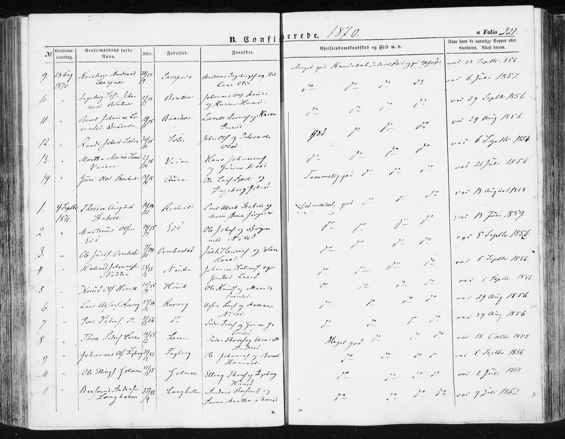 Ministerialprotokoller, klokkerbøker og fødselsregistre - Møre og Romsdal, AV/SAT-A-1454/581/L0937: Parish register (official) no. 581A05, 1853-1872, p. 221